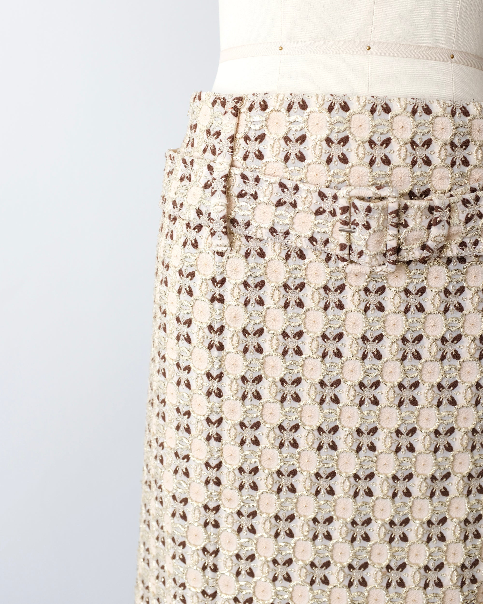 Prada SS2002 Gold Brocade Belted Midi Skirt (S)