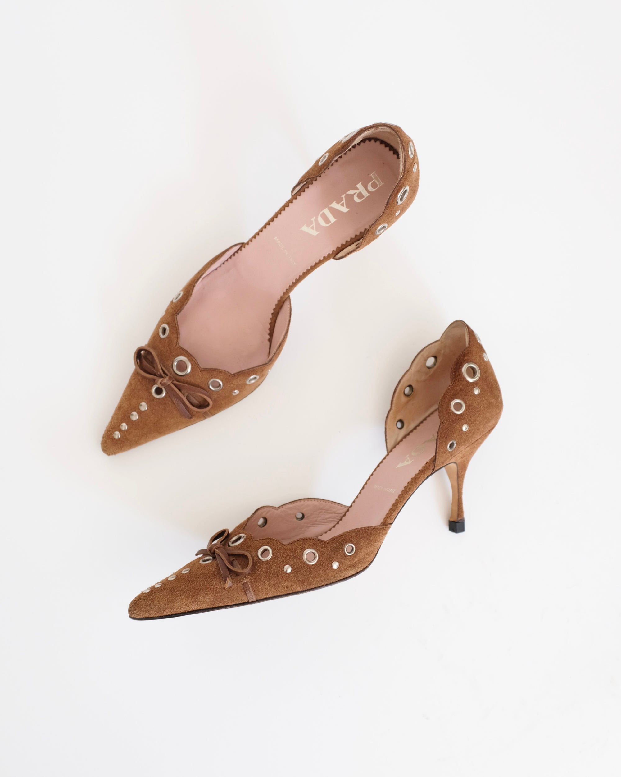 Prada Brown Suede Eyelet Kitten Heels (37)