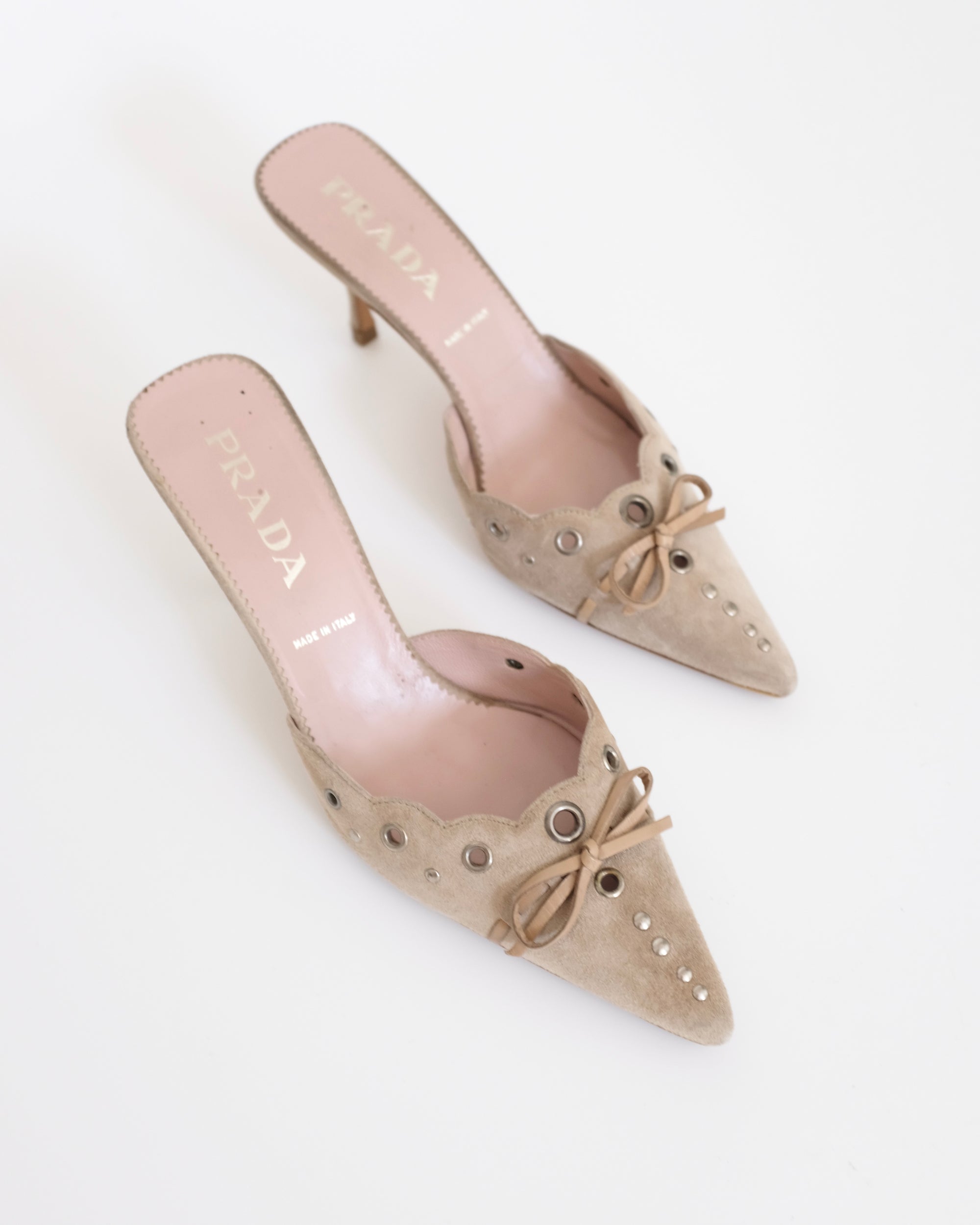 Prada Suede Eyelet Mules (38)