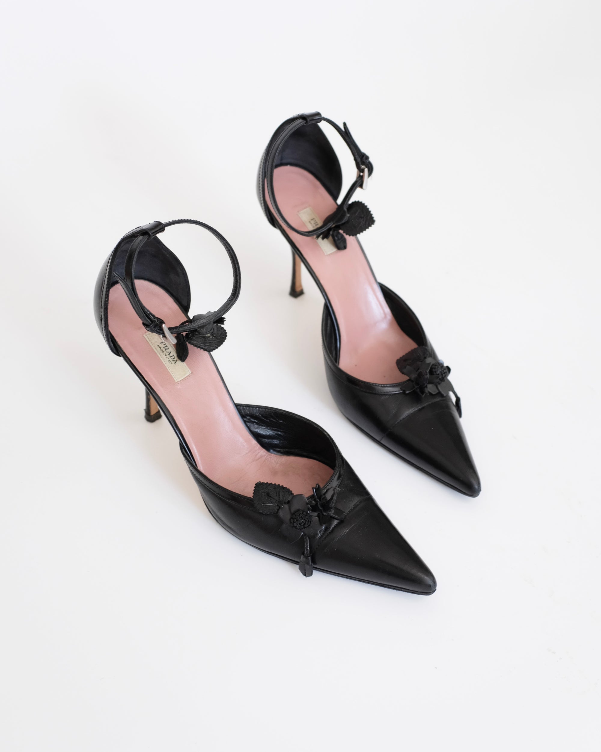 Prada FW2002 Floral Ankle Strap Heels (37.5)