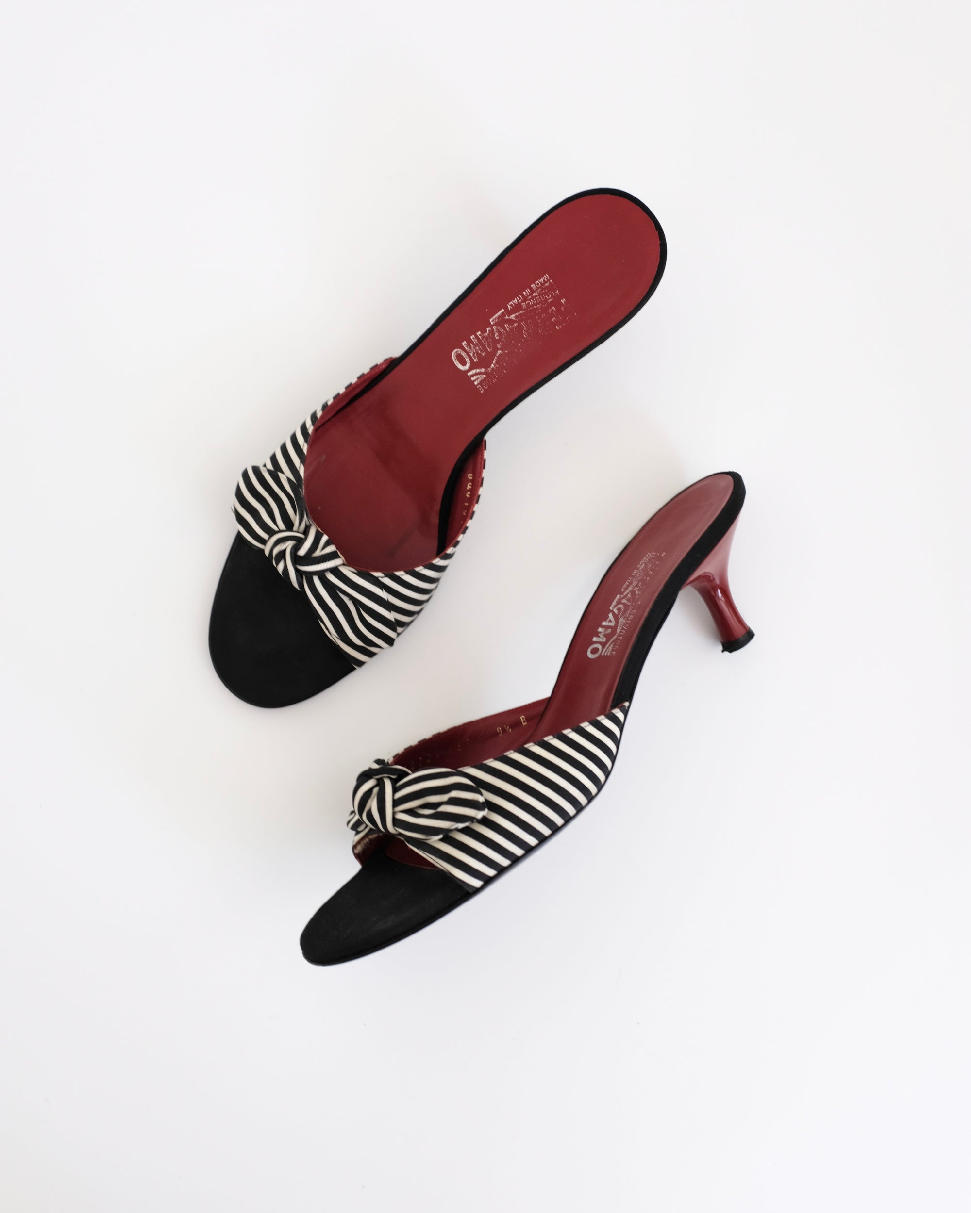 Ferragamo Pinstripe Bow Mules (39.5)