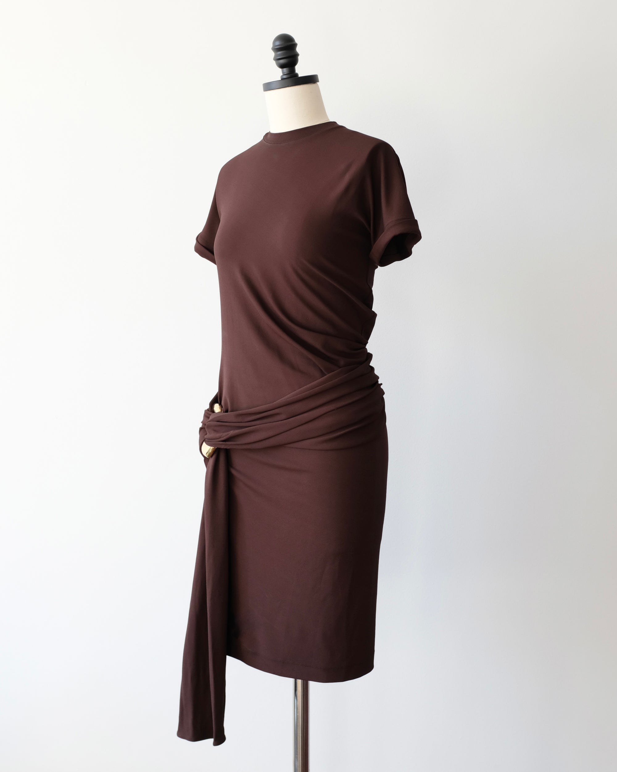 Ferragamo Draped Jersey Dress with Gold Hardware (S)