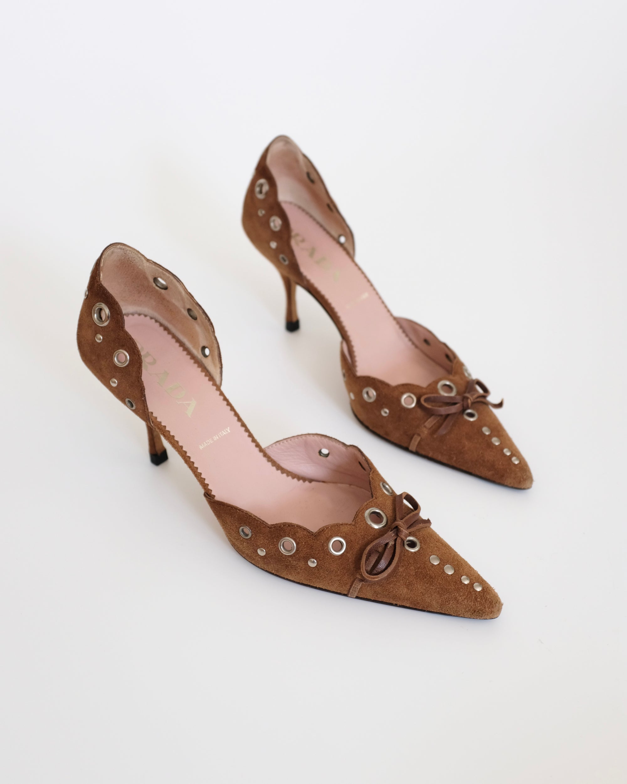 Prada Brown Suede Eyelet Kitten Heels (37)