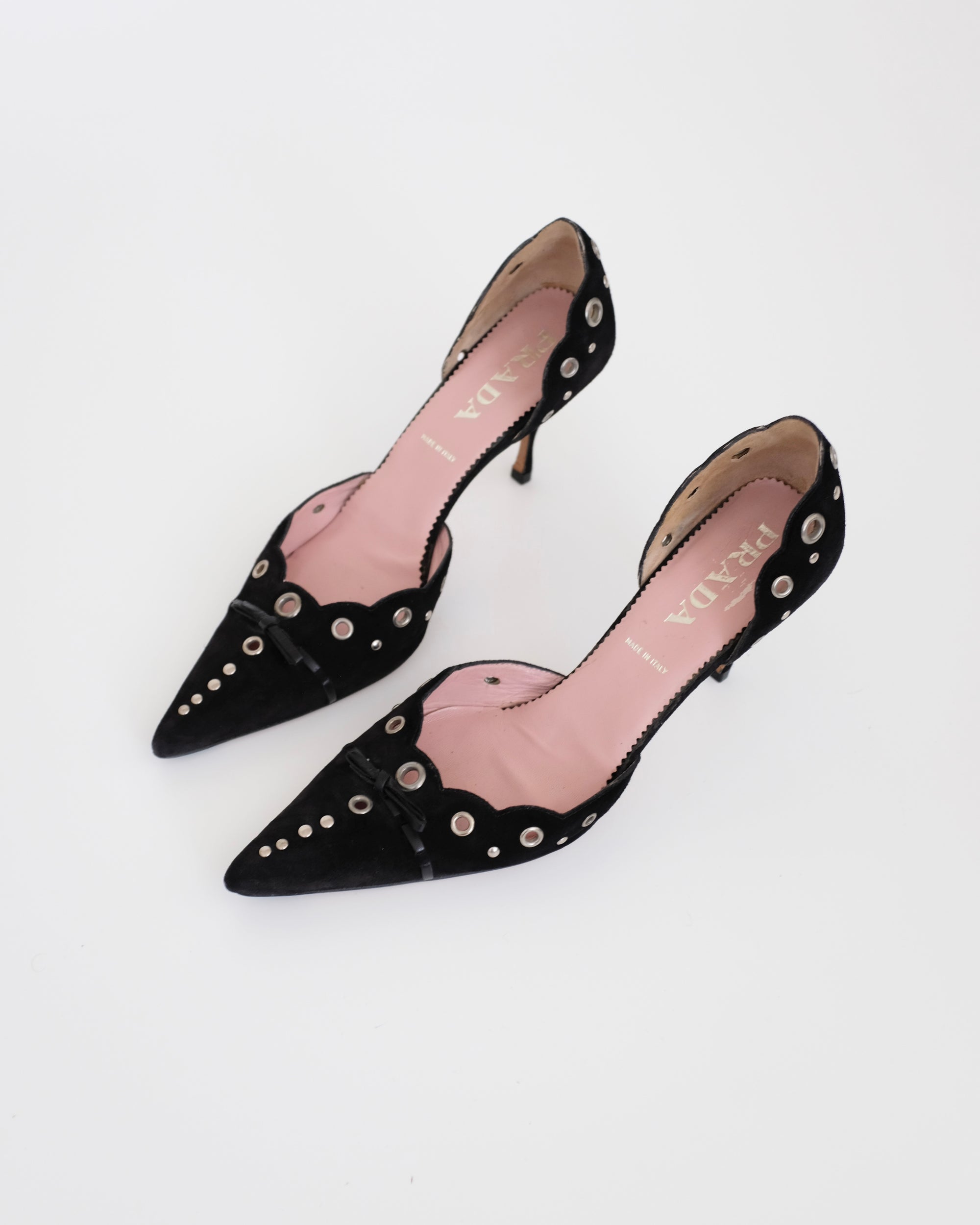 Prada Black Suede Eyelet Kitten Heels (40)