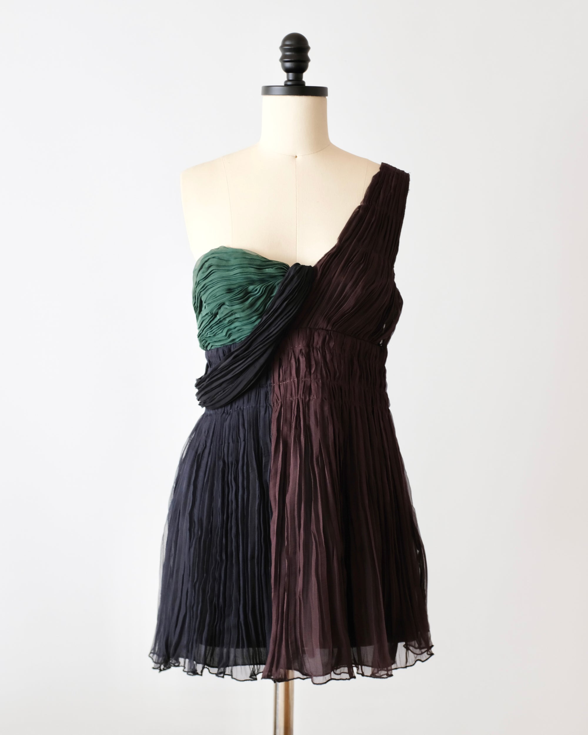 Prada SS2005 Color Block Pleated Mini Dress (XS)