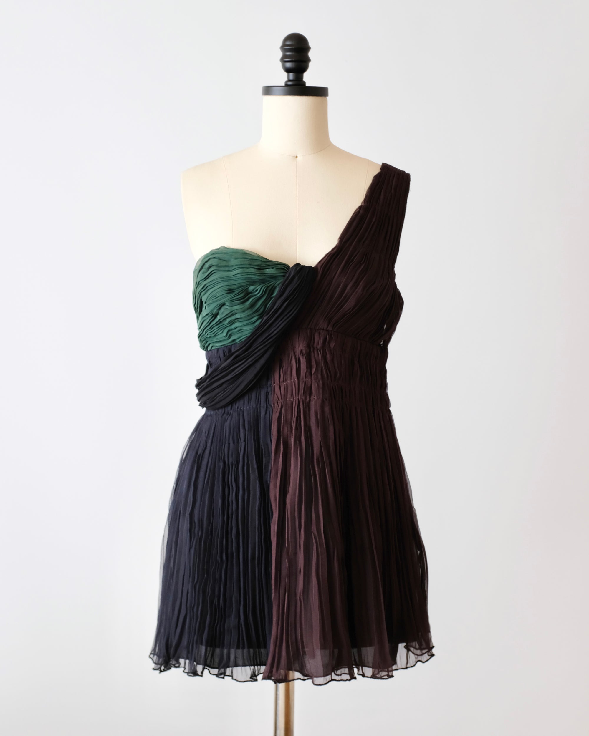 Prada SS2005 Color Block Pleated Mini Dress (XS)