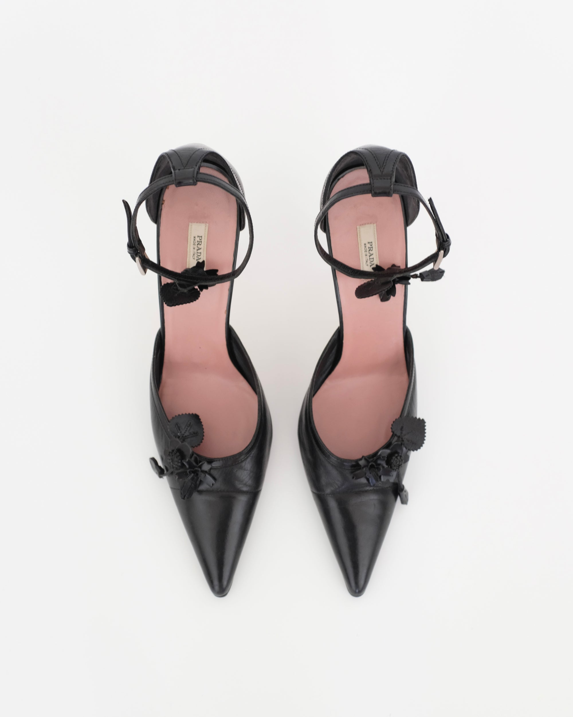 Prada FW2002 Floral Ankle Strap Heels (39)