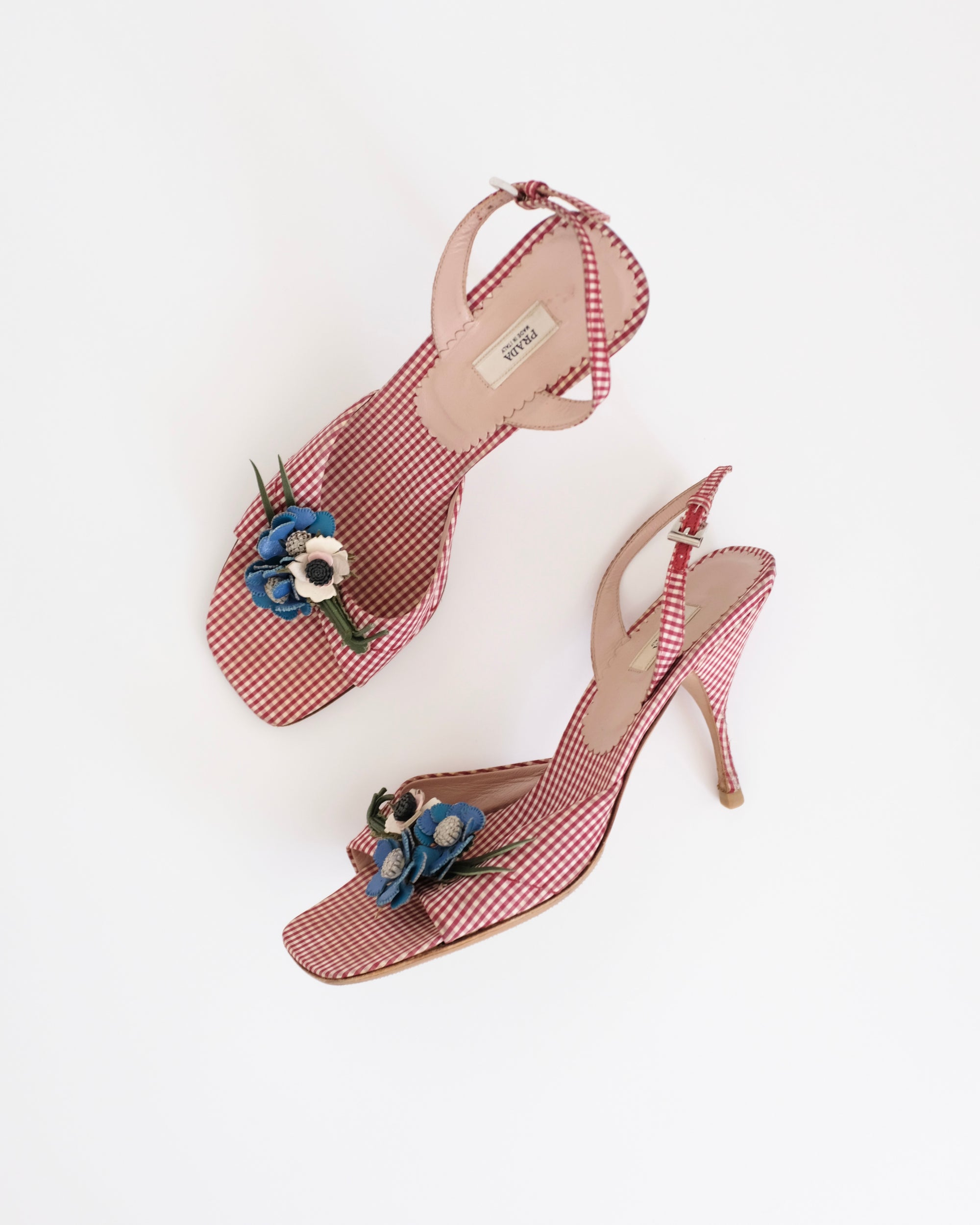 Prada 2000's Floral Gingham Sandals (37)