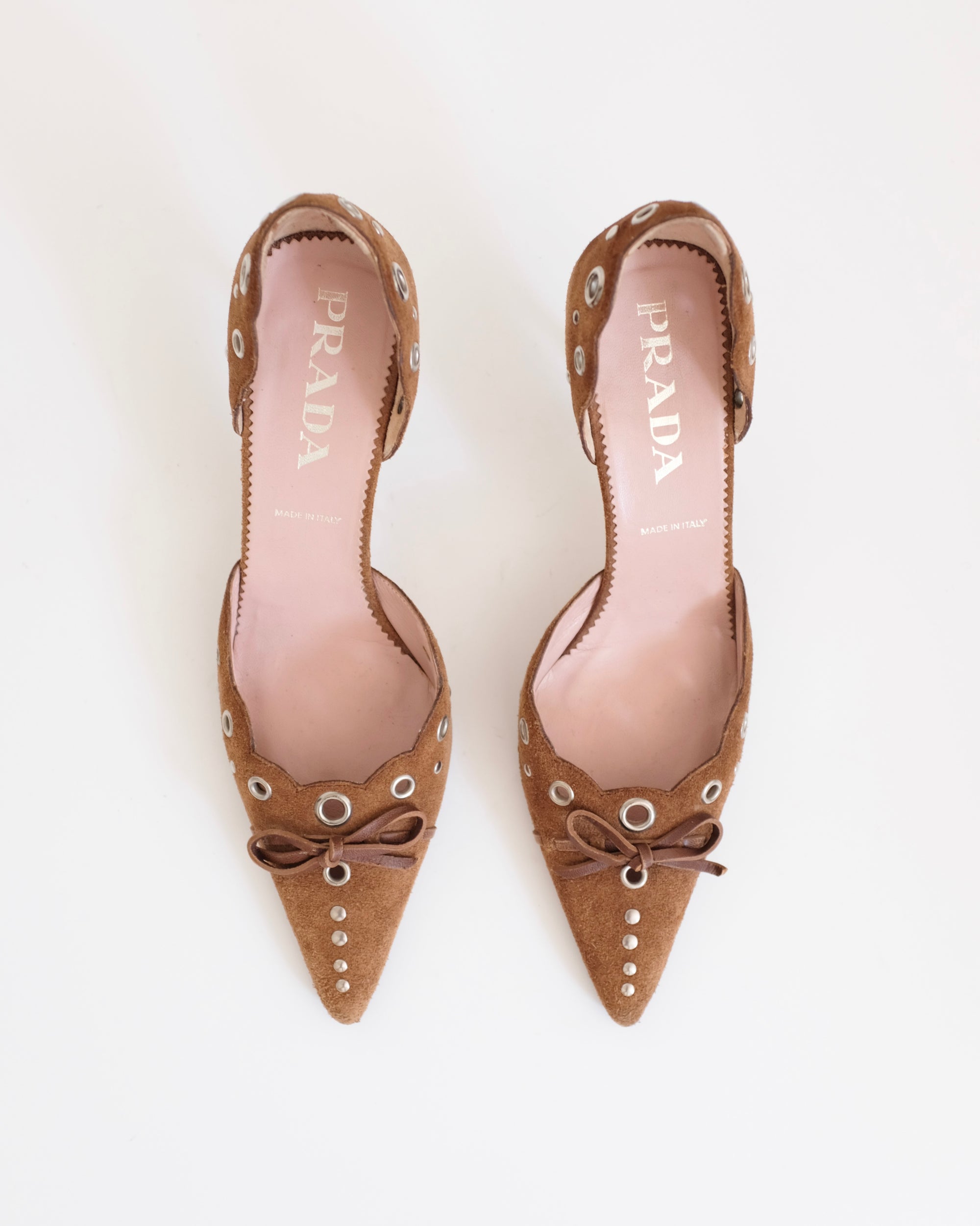 Prada Brown Suede Eyelet Kitten Heels (37)