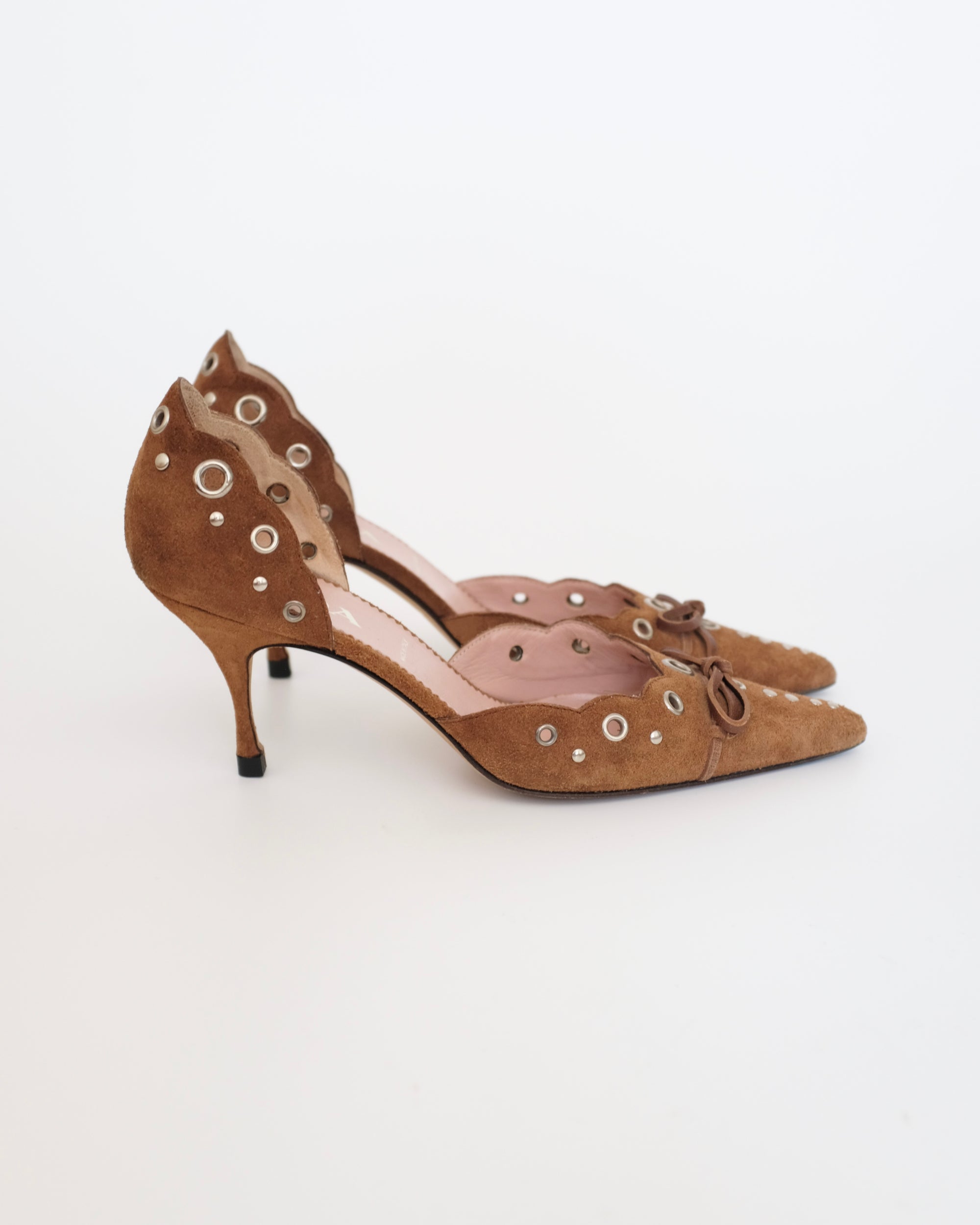 Prada Brown Suede Eyelet Kitten Heels (37)