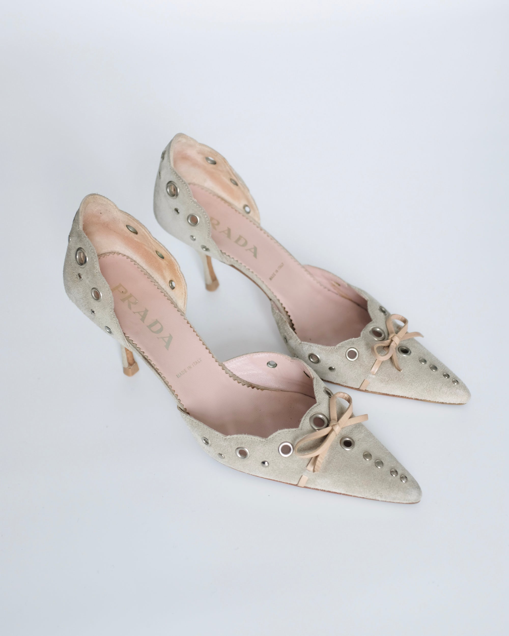 Prada Suede Eyelet Kitten Heels (37)