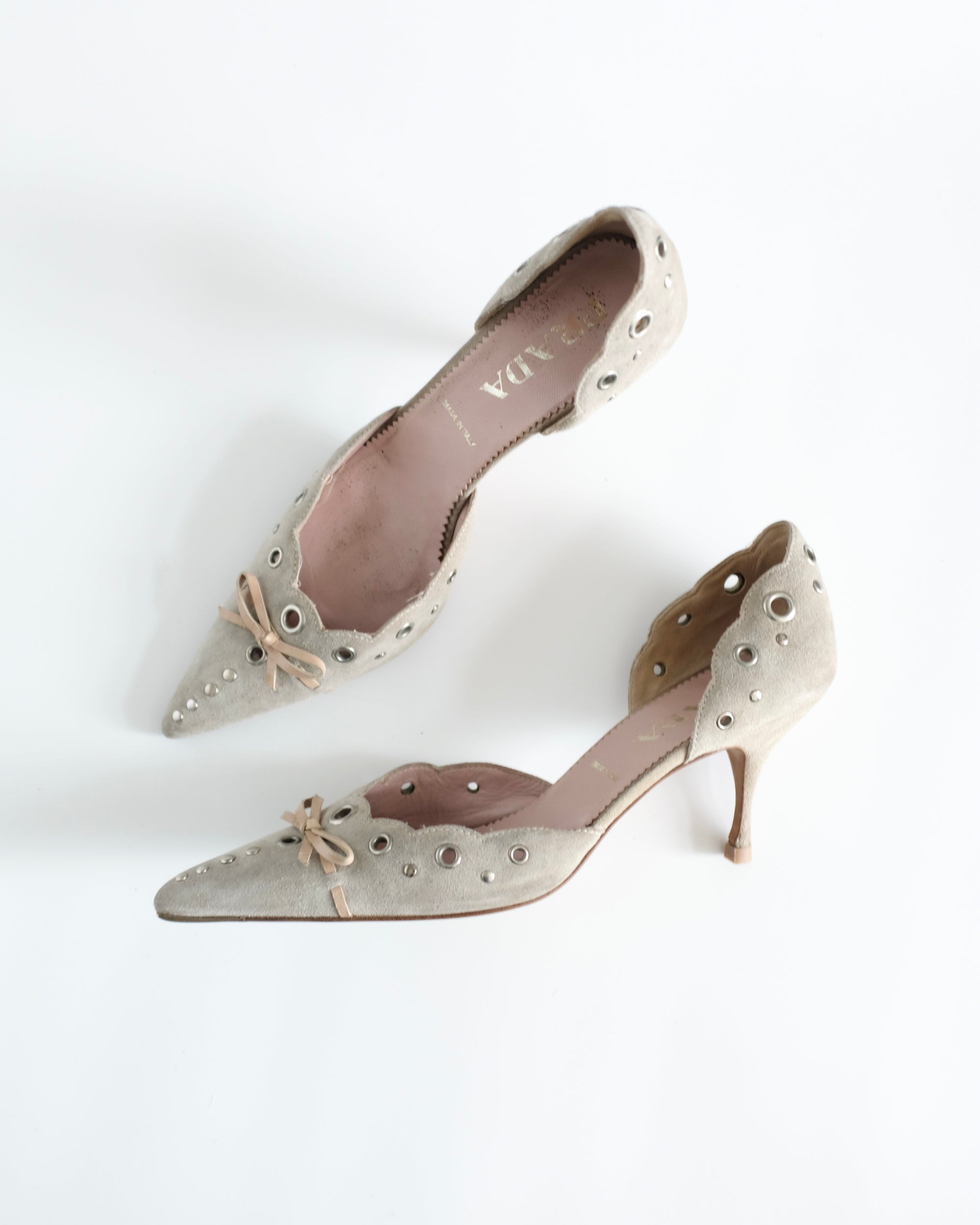 Prada Suede Eyelet Kitten Heels (39)