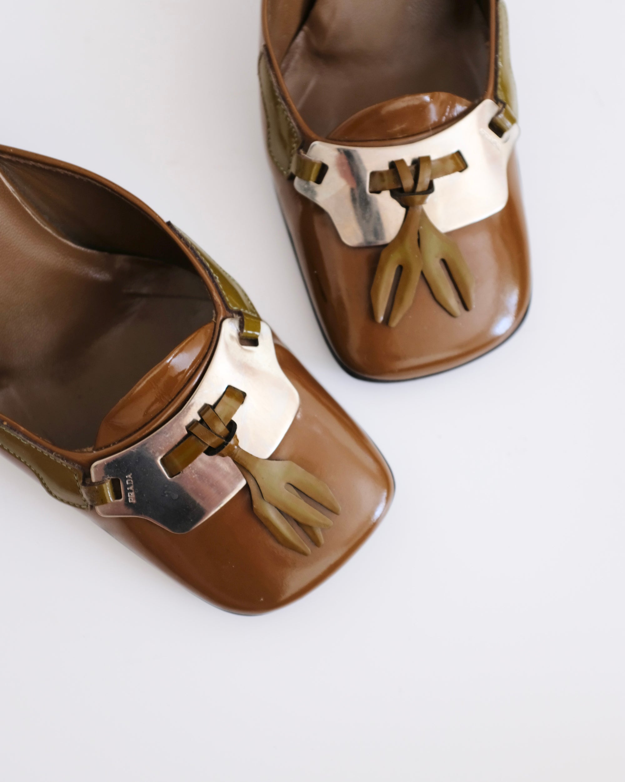 Prada FW1999 Olive Green Mirror Heels (37)