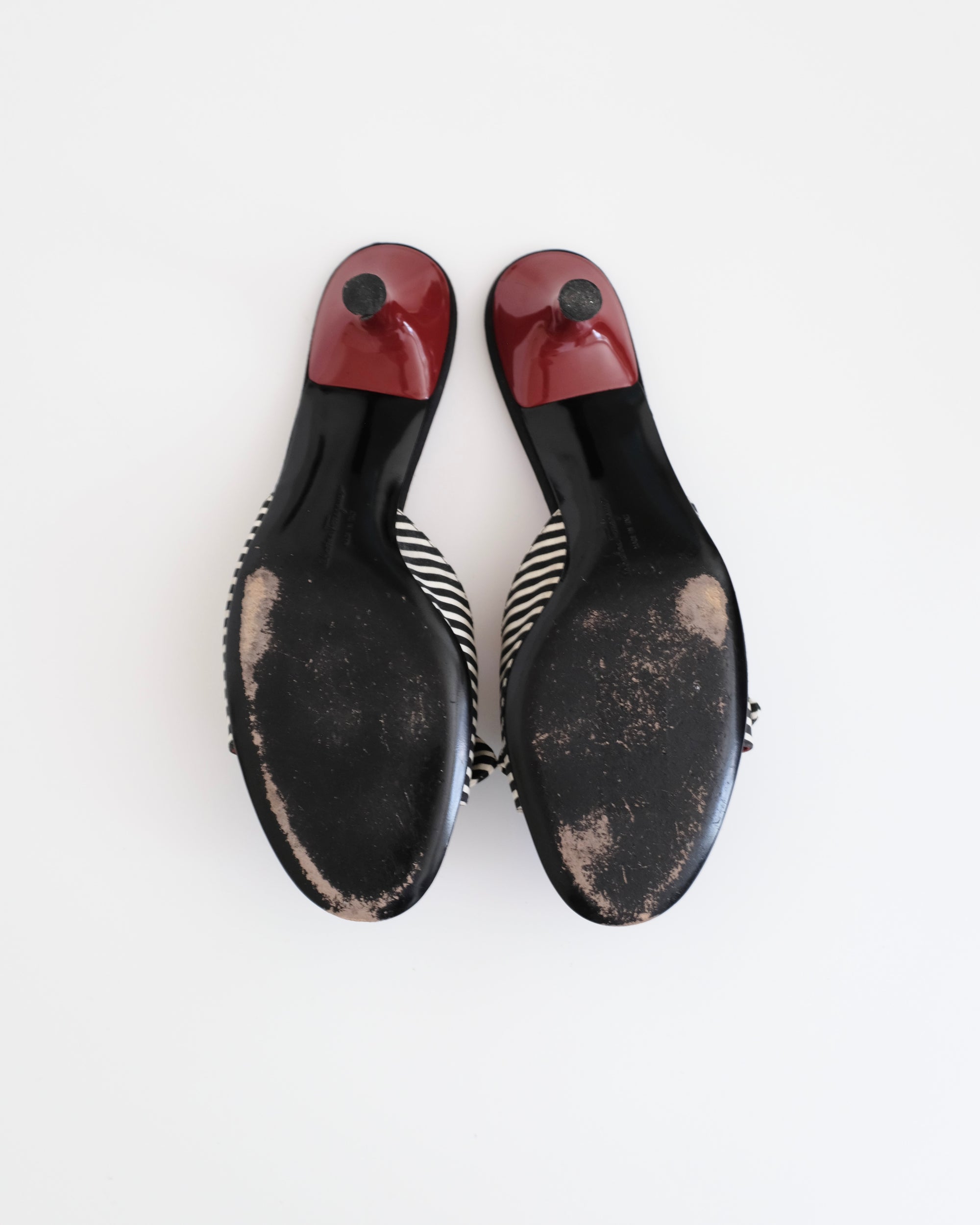 Ferragamo Pinstripe Bow Mules (39.5)