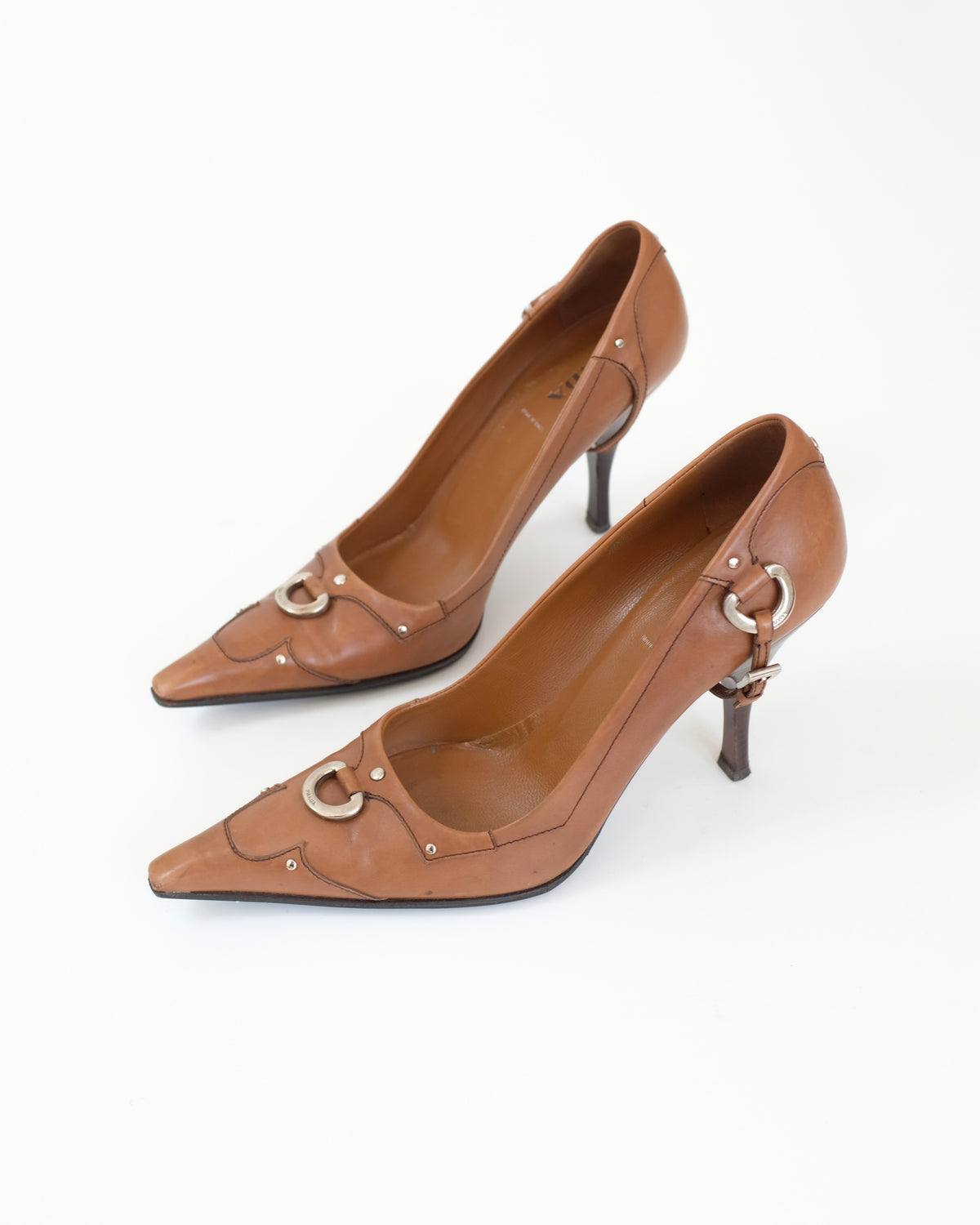 Prada Cognac Harness Heels (38.5)