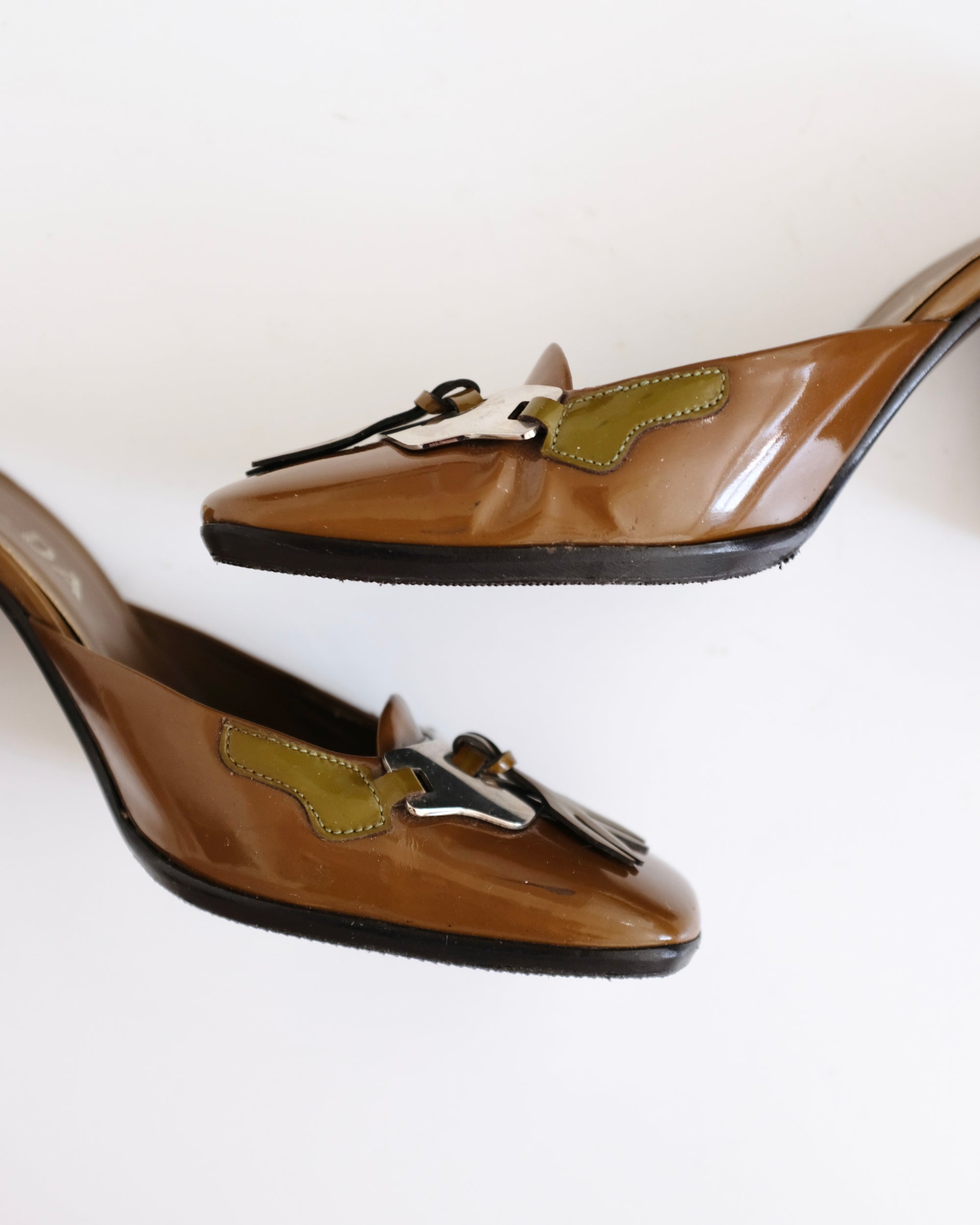 Prada FW1999 Olive Green Mirror Heels (37)