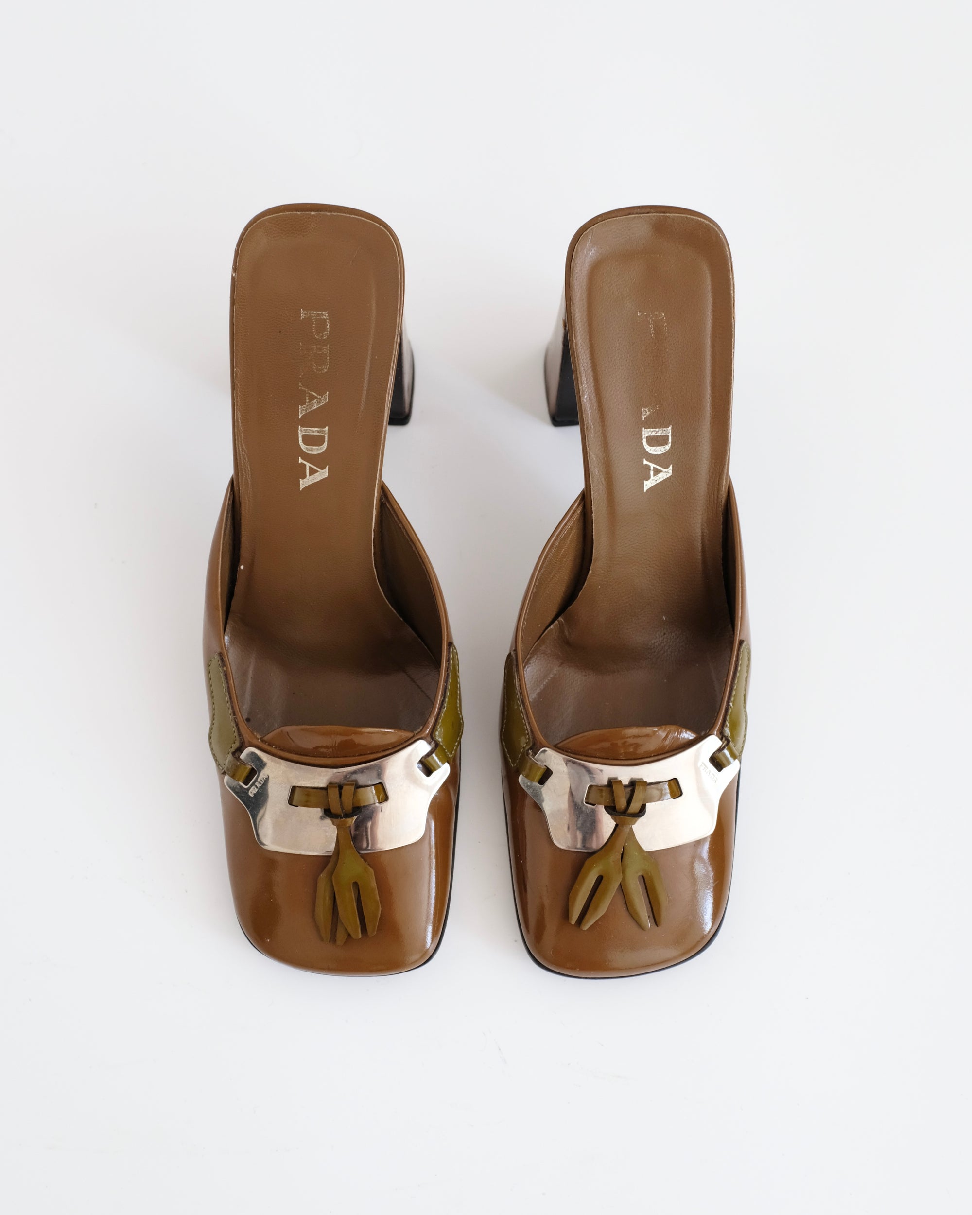 Prada FW1999 Olive Green Mirror Heels (37)