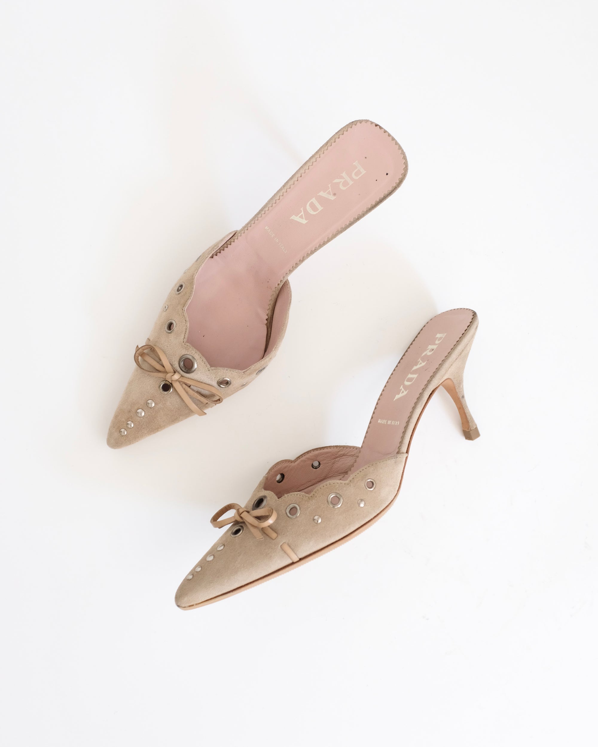 Prada Suede Eyelet Mules (38)