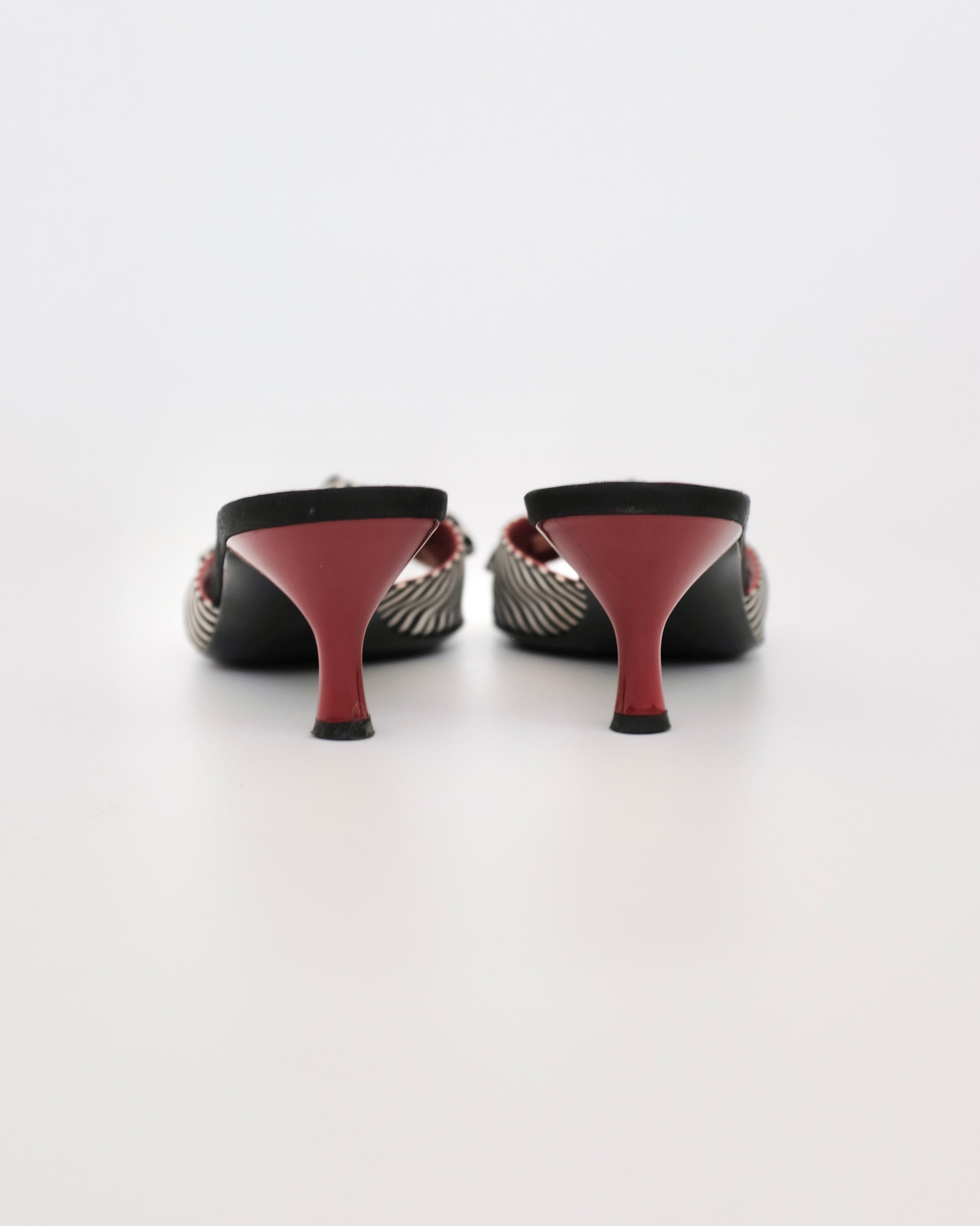 Ferragamo Pinstripe Bow Mules (39.5)