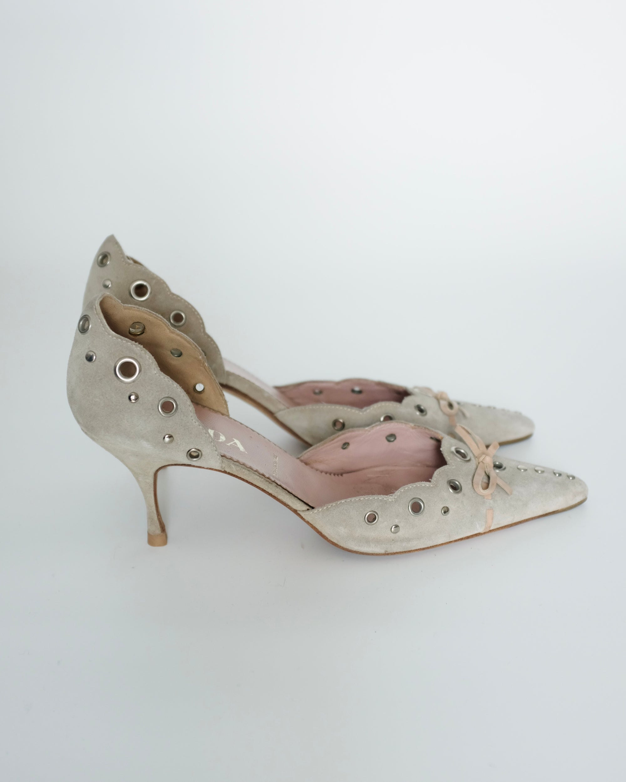 Prada Suede Eyelet Kitten Heels (39)