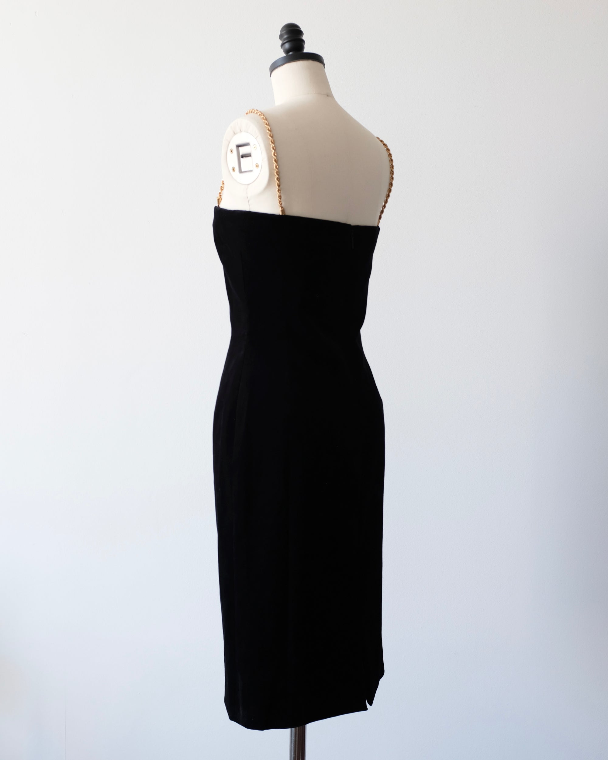 Ferragamo FW2023 Velvet Dress with Gold Chains (XS)
