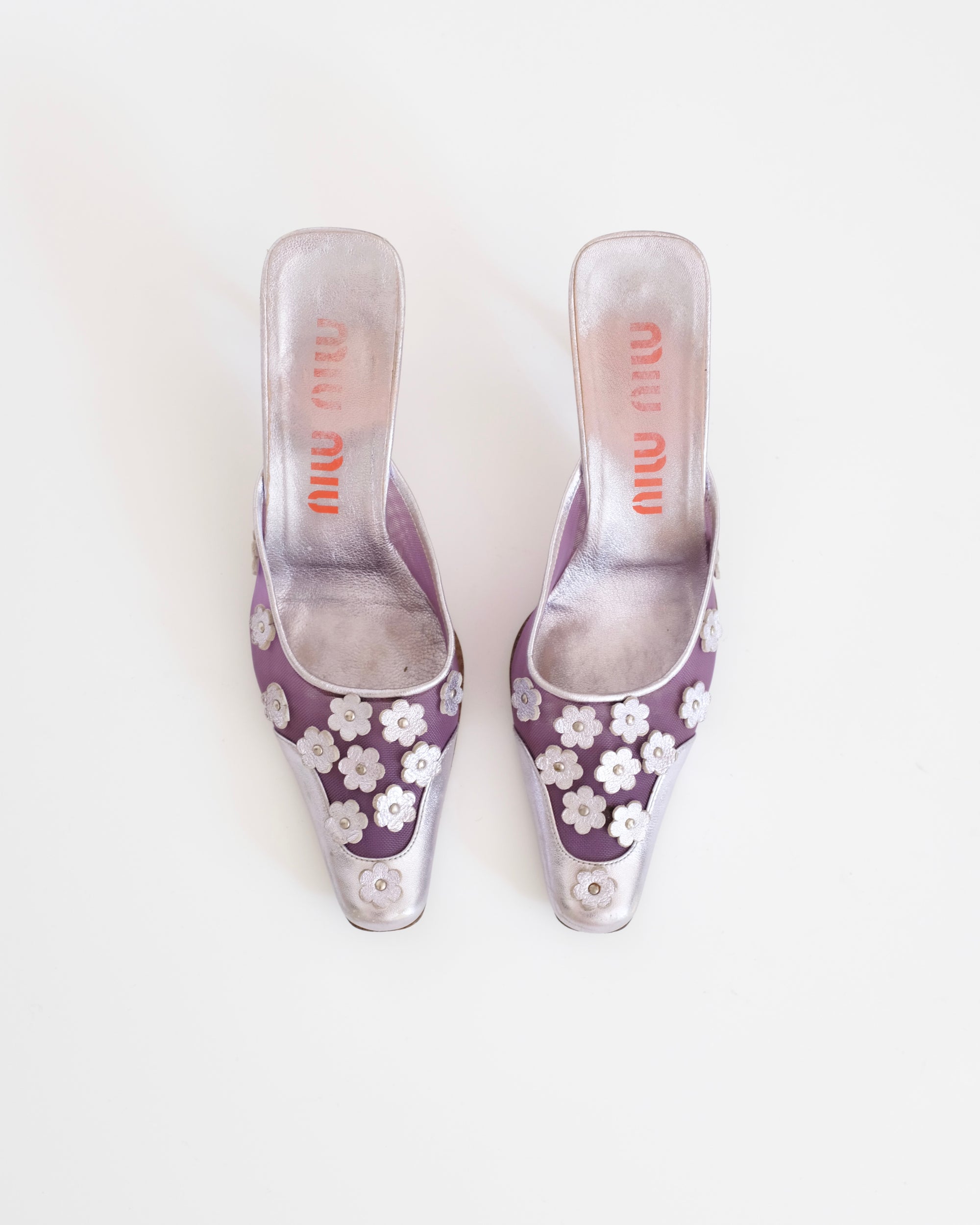 Miu Miu 1999 Purple Mesh 3D Floral Mules (38)