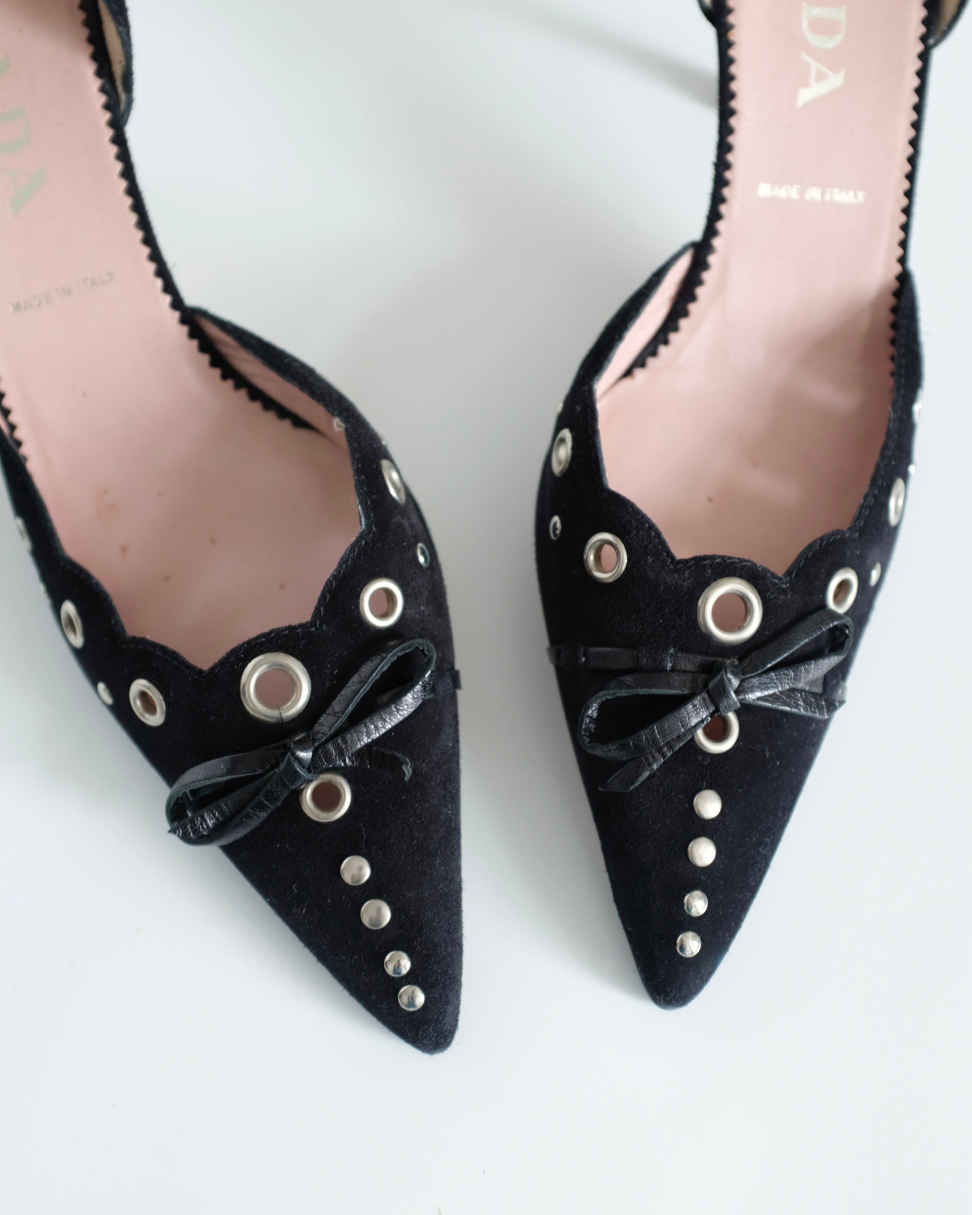 Prada Black Suede Eyelet Kitten Heels (37.5)