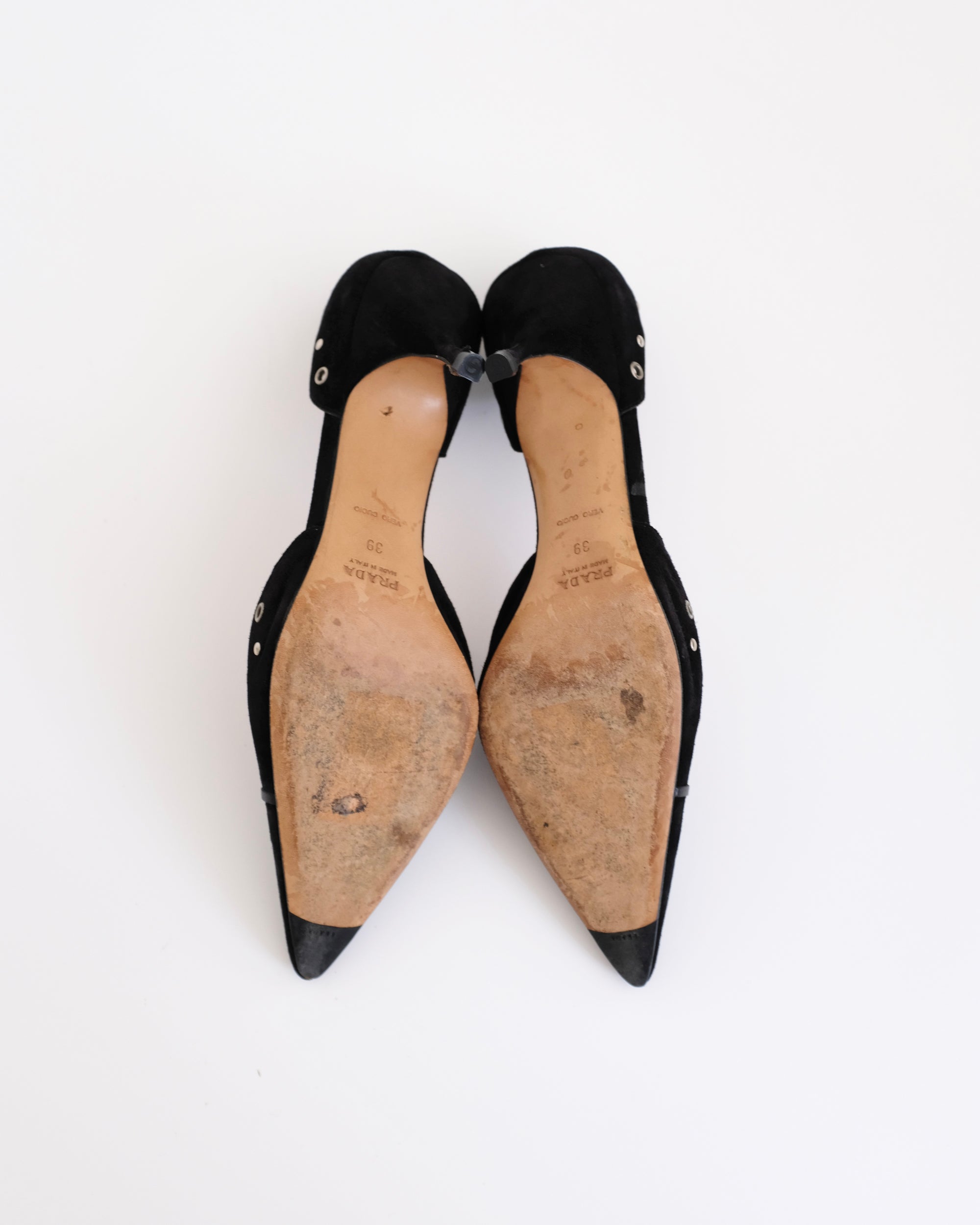 Prada Black Suede Eyelet Kitten Heels (40)