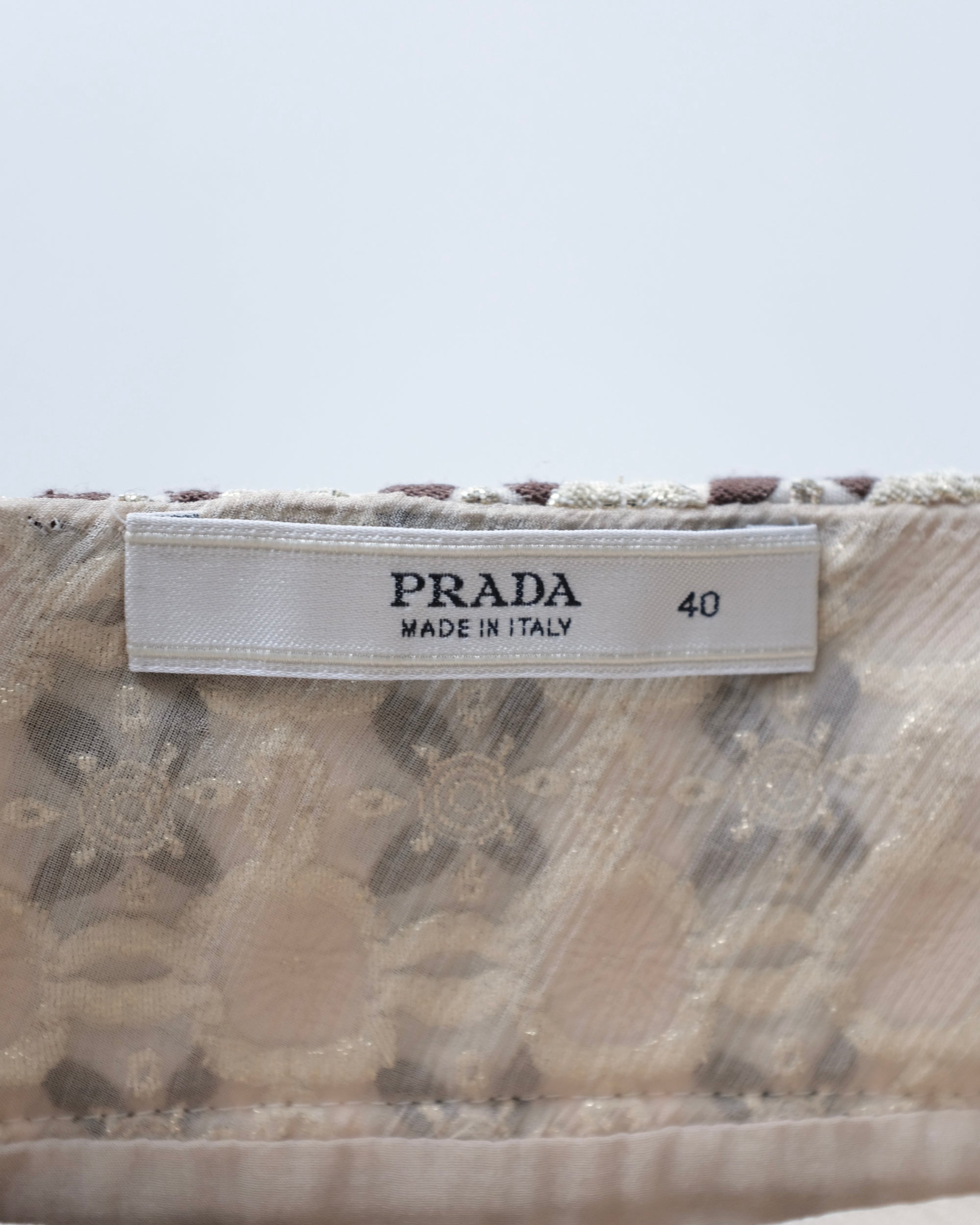 Prada SS2002 Gold Brocade Belted Midi Skirt (S)
