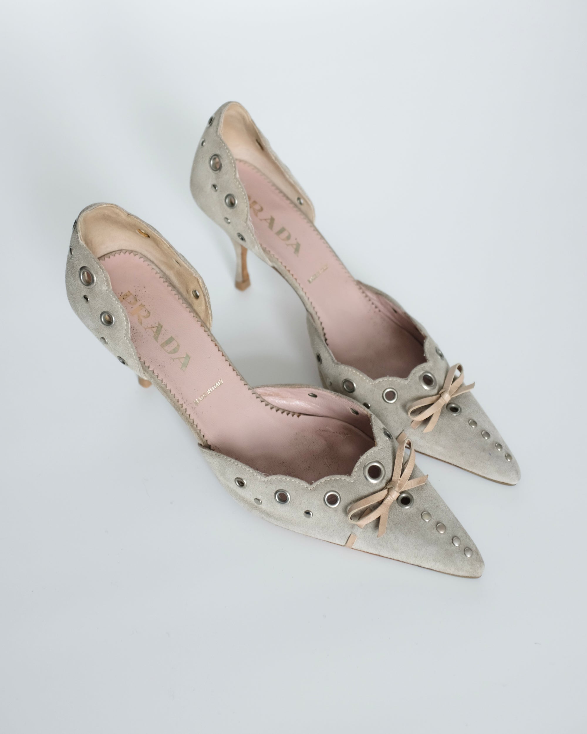 Prada Suede Eyelet Kitten Heels (39)