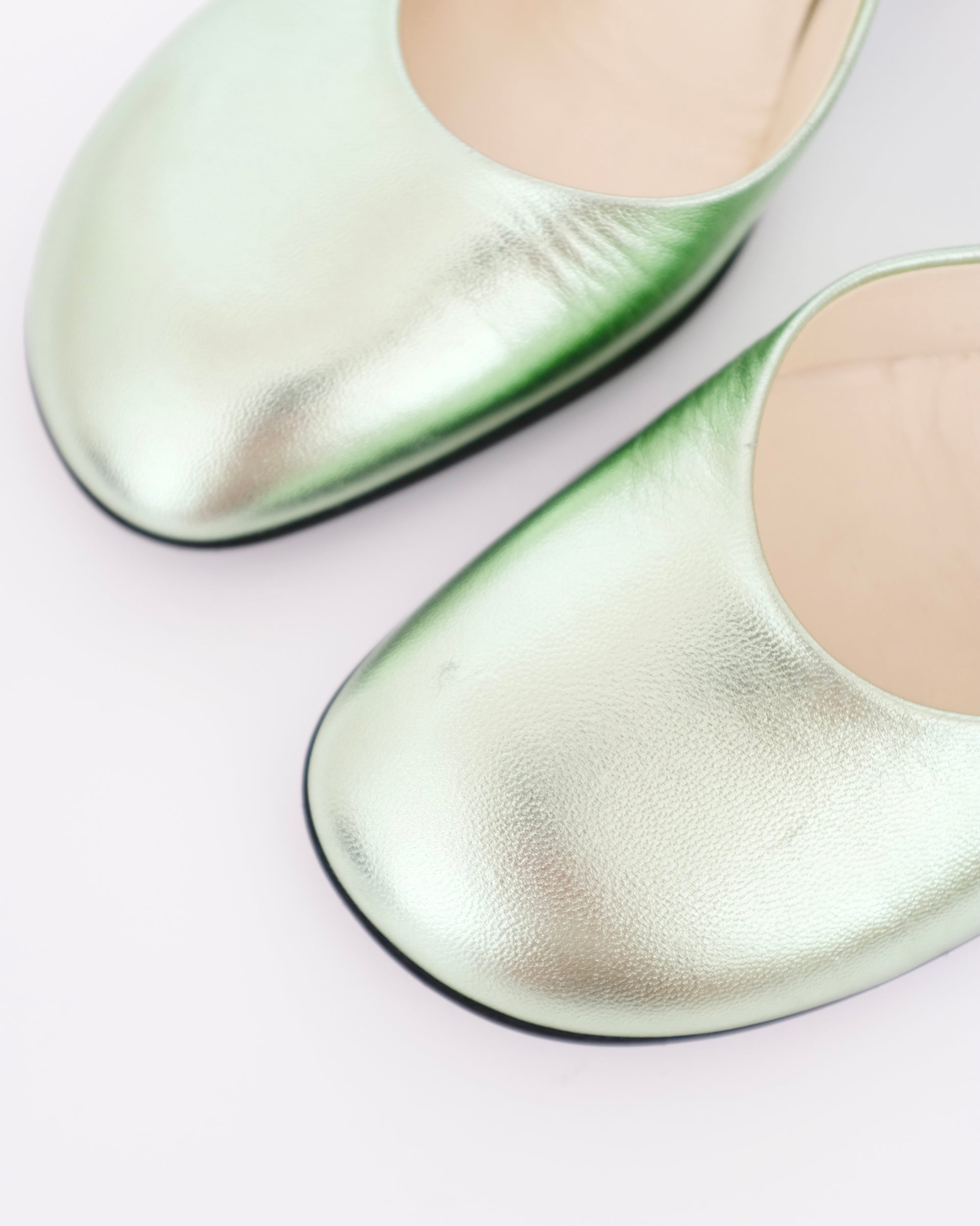Miu Miu SS1998 Seafoam Metallic Mules (37.5)