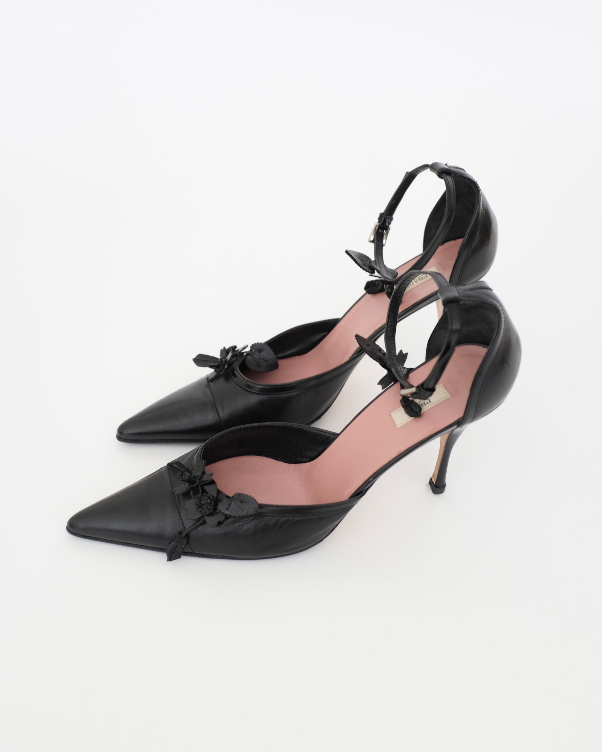 Prada FW2002 Floral Ankle Strap Heels (39)