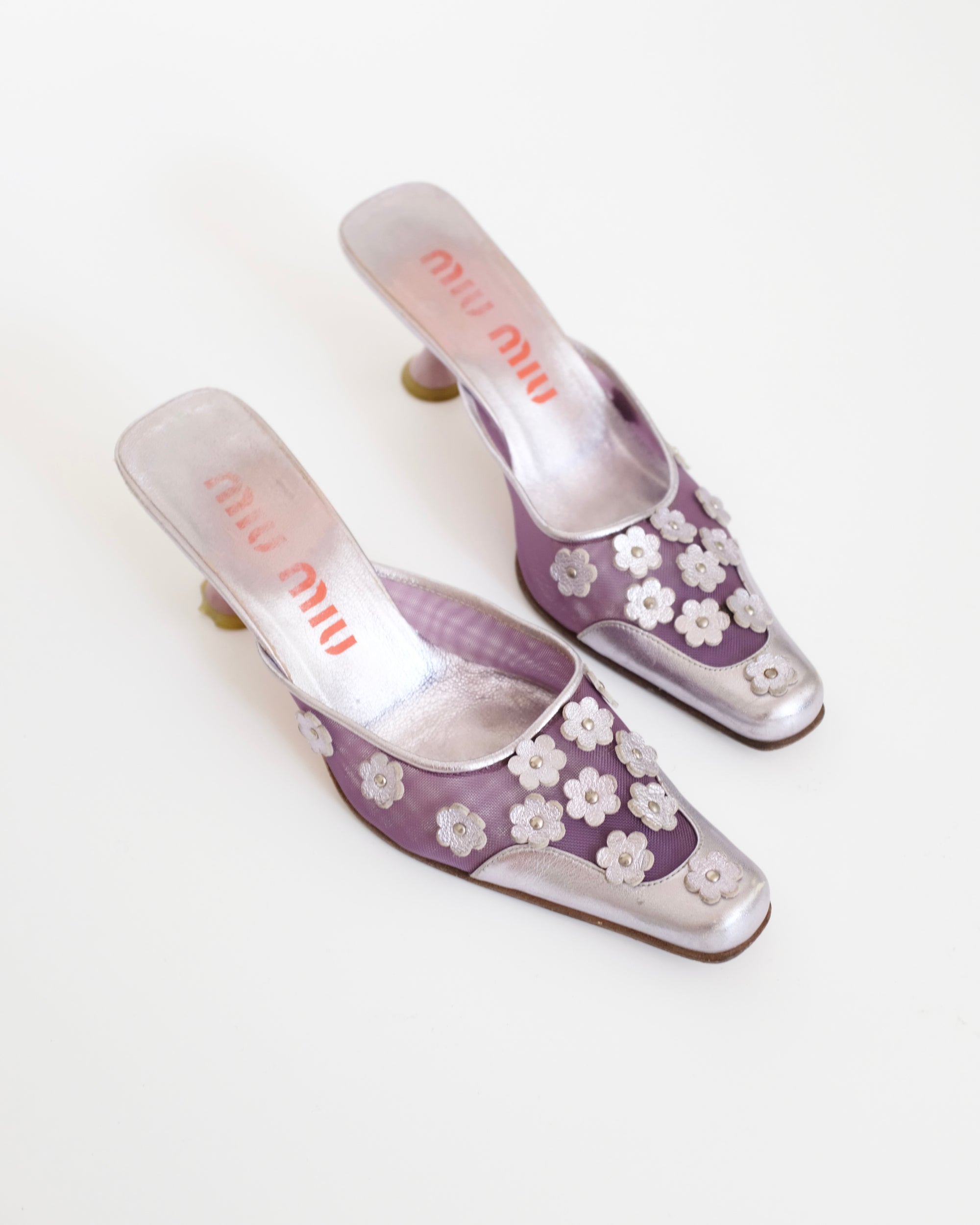 Miu Miu 1999 Purple Mesh 3D Floral Mules (38)