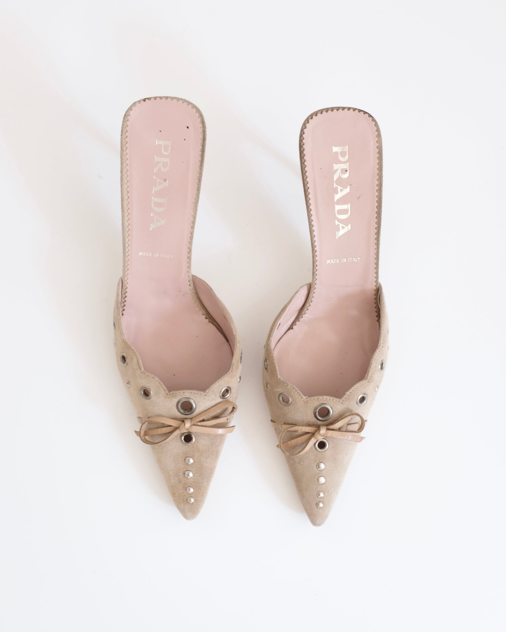 Prada Suede Eyelet Mules (38)