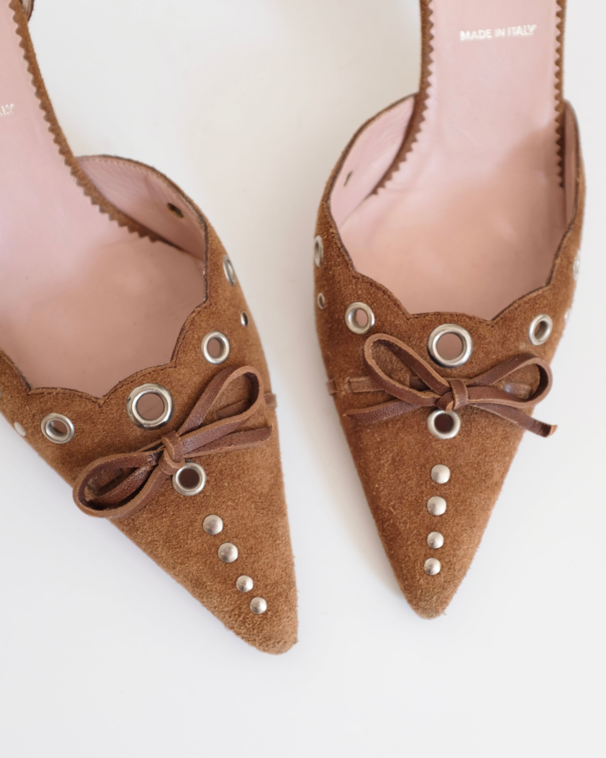 Prada Brown Suede Eyelet Kitten Heels (37)