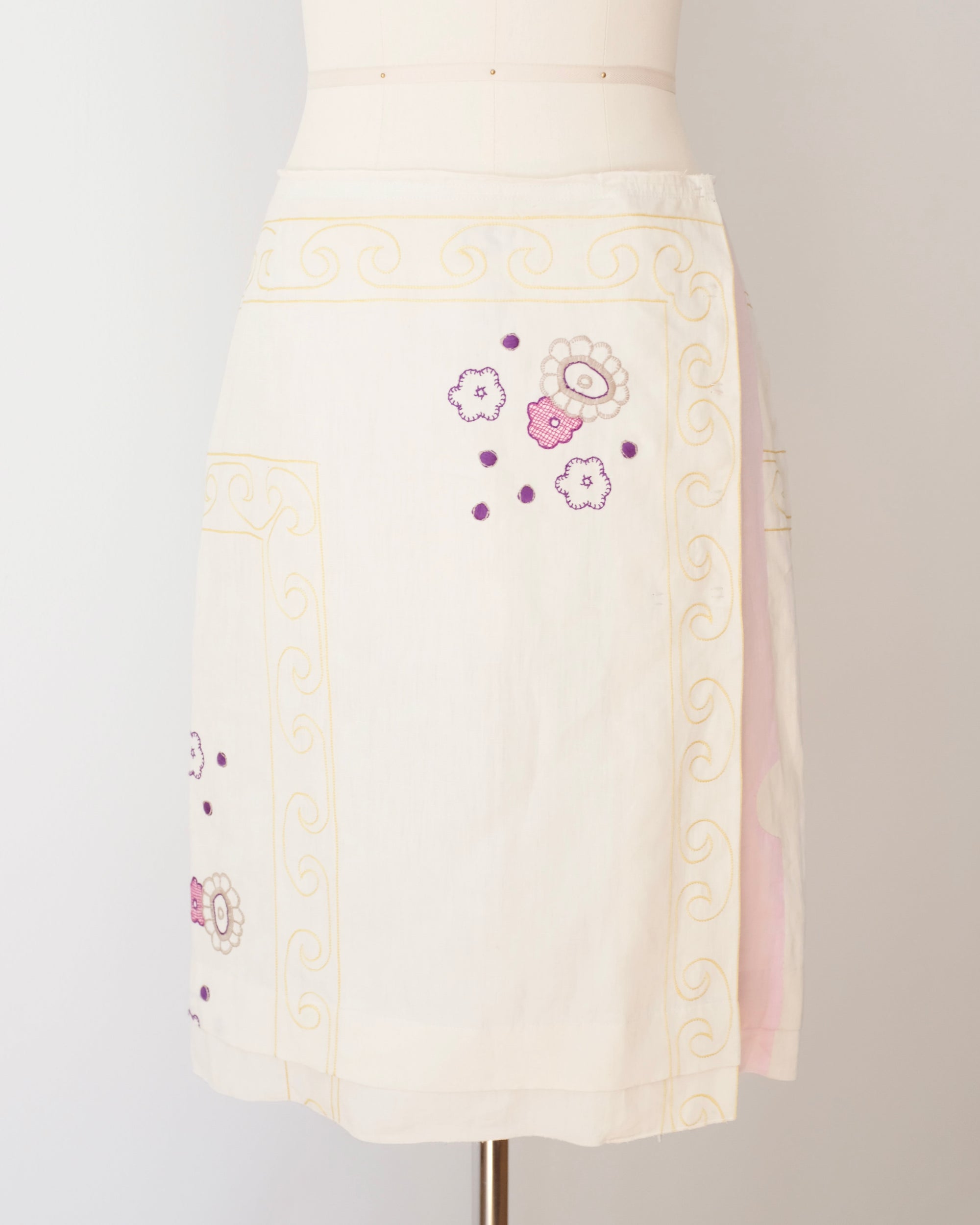 Prada SS2006 Embroidered Floral Linen Midi Skirt (S)