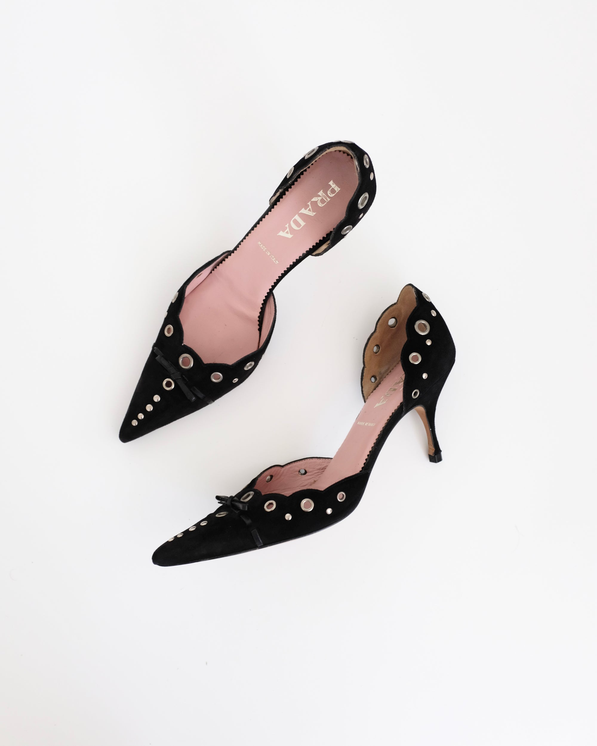 Prada Black Suede Eyelet Kitten Heels (40)