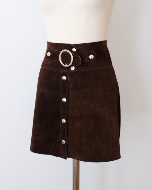 Vintage 1970's Brown Suede Mini Skirt (XS)