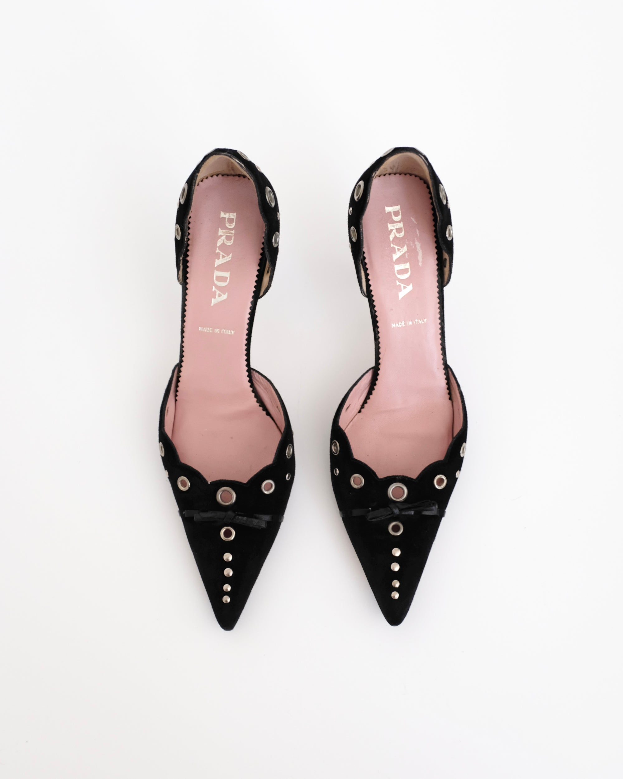 Prada Black Suede Eyelet Kitten Heels (40)