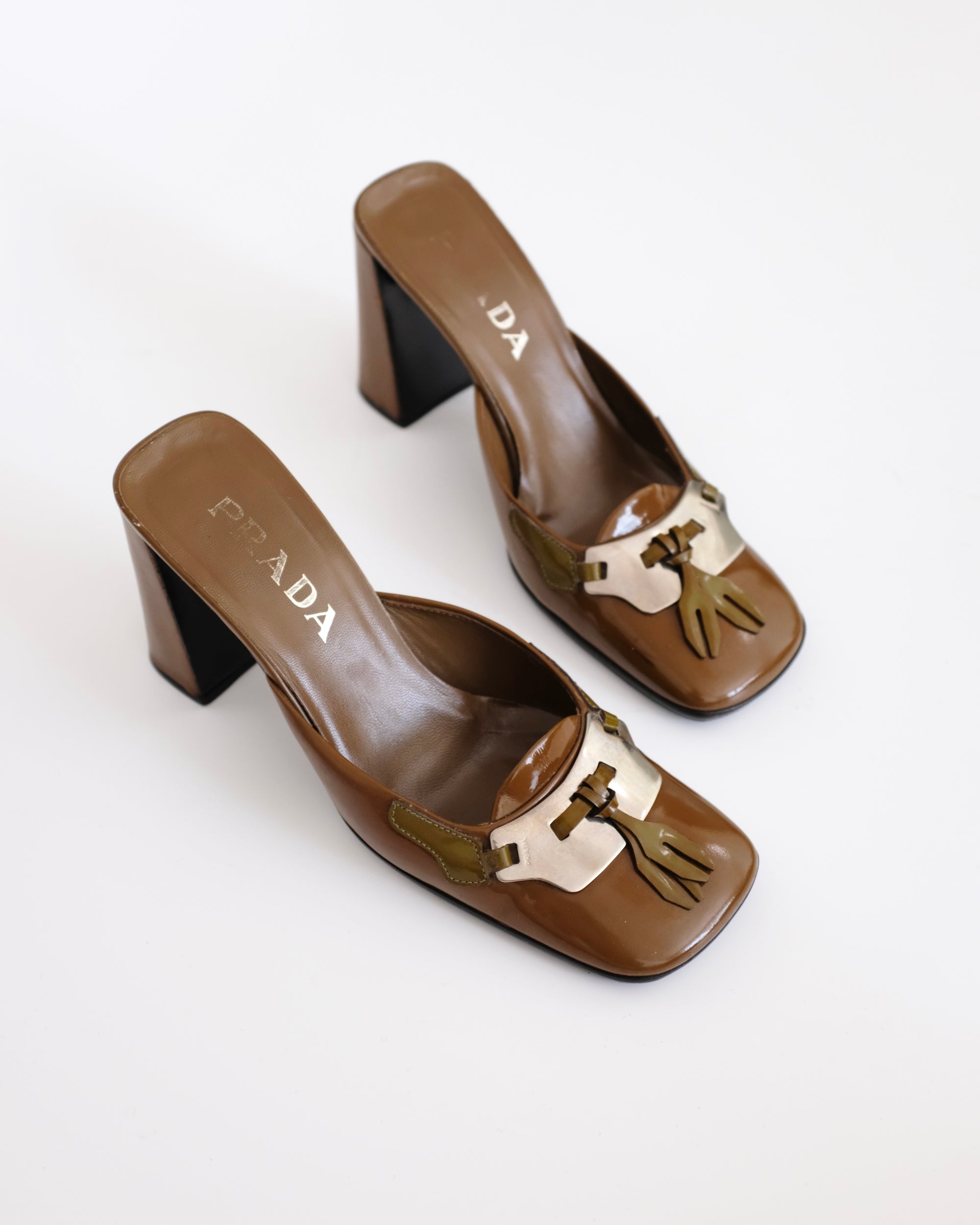 Prada FW1999 Olive Green Mirror Heels (37)