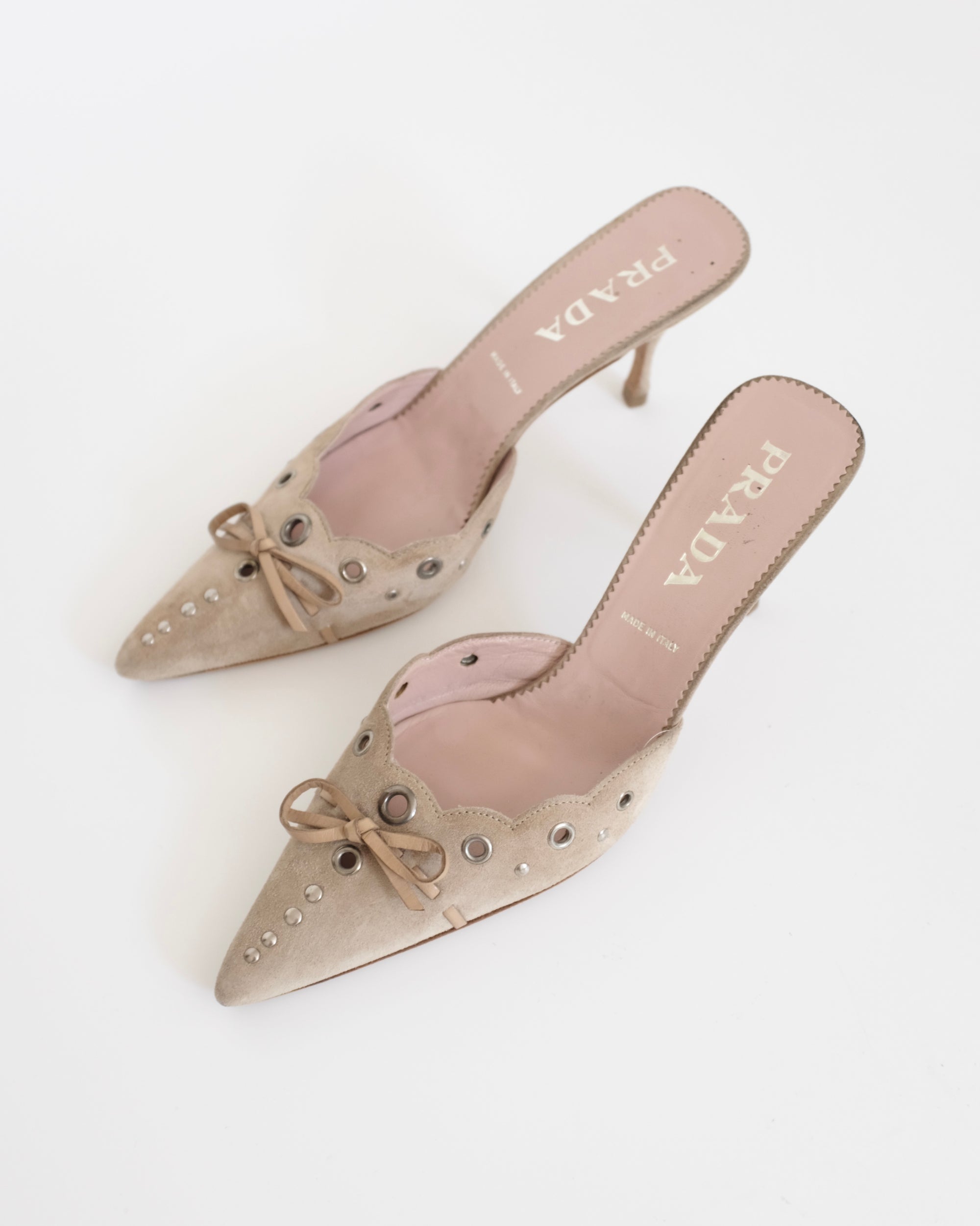 Prada Suede Eyelet Mules (38)