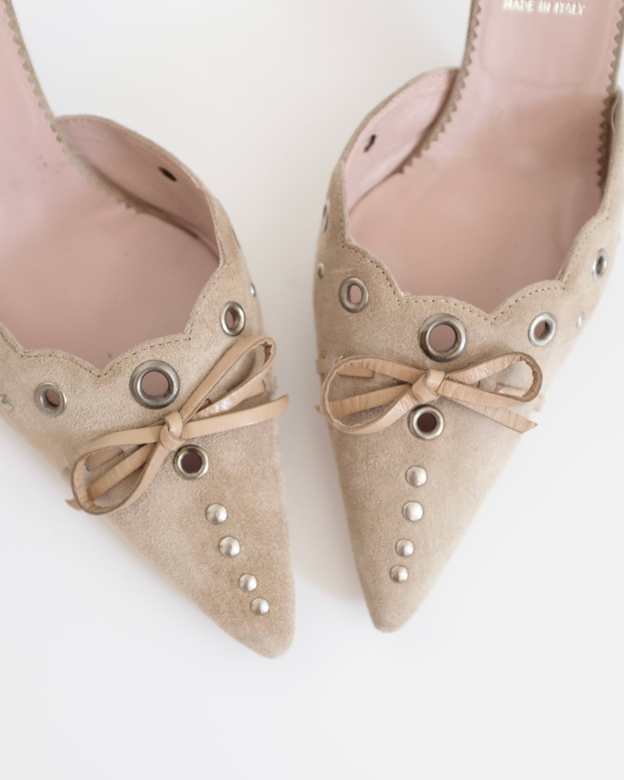 Prada Suede Eyelet Mules (38)