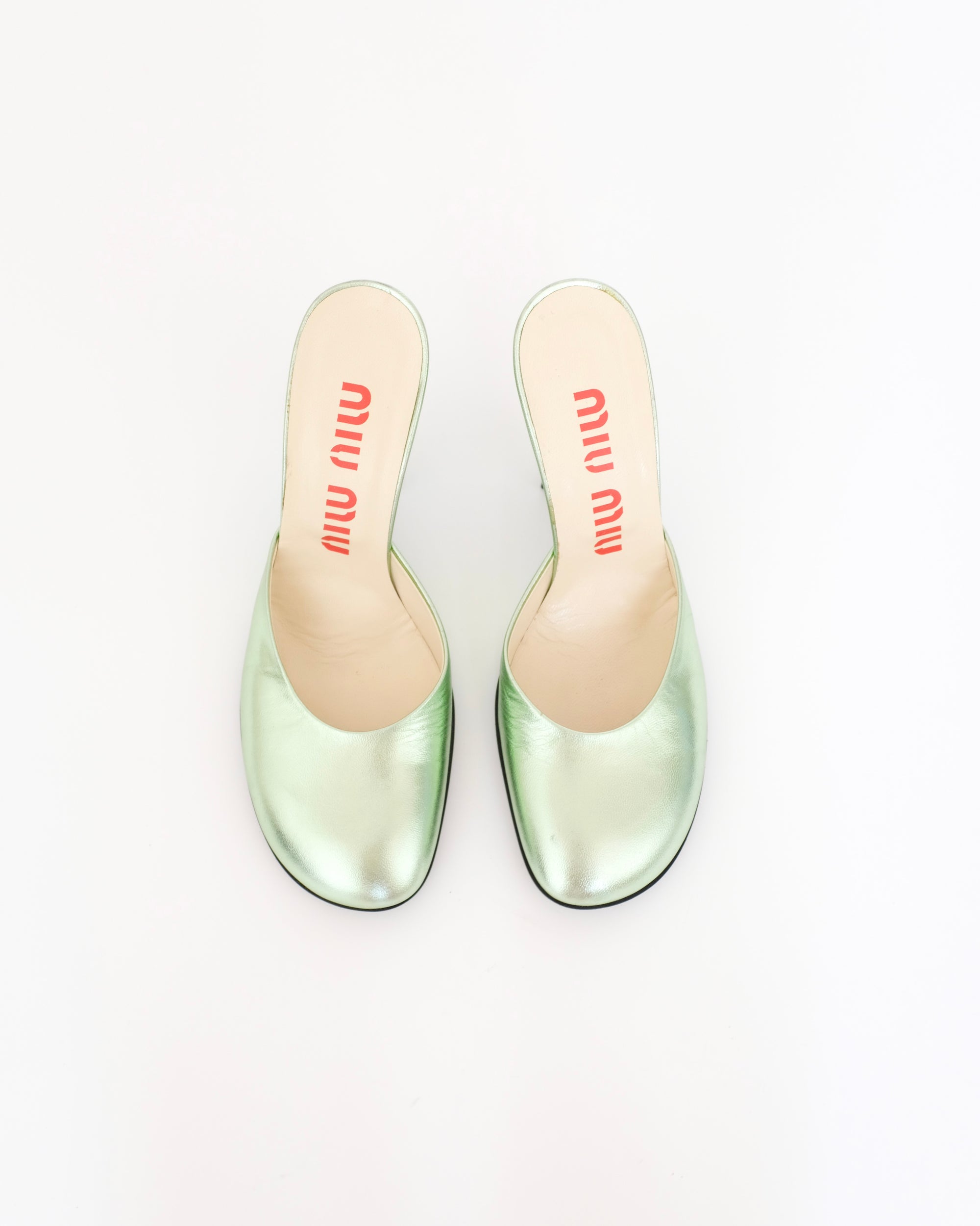 Miu Miu SS1998 Seafoam Metallic Mules (37.5)