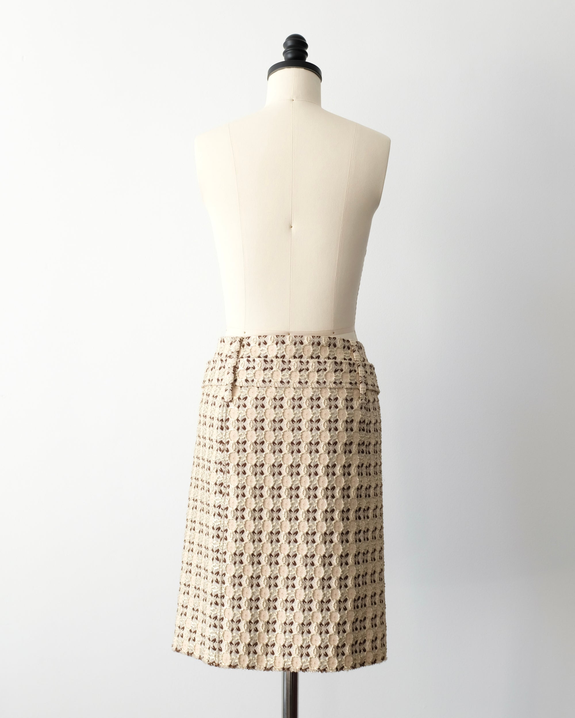 Prada SS2002 Gold Brocade Belted Midi Skirt (S)