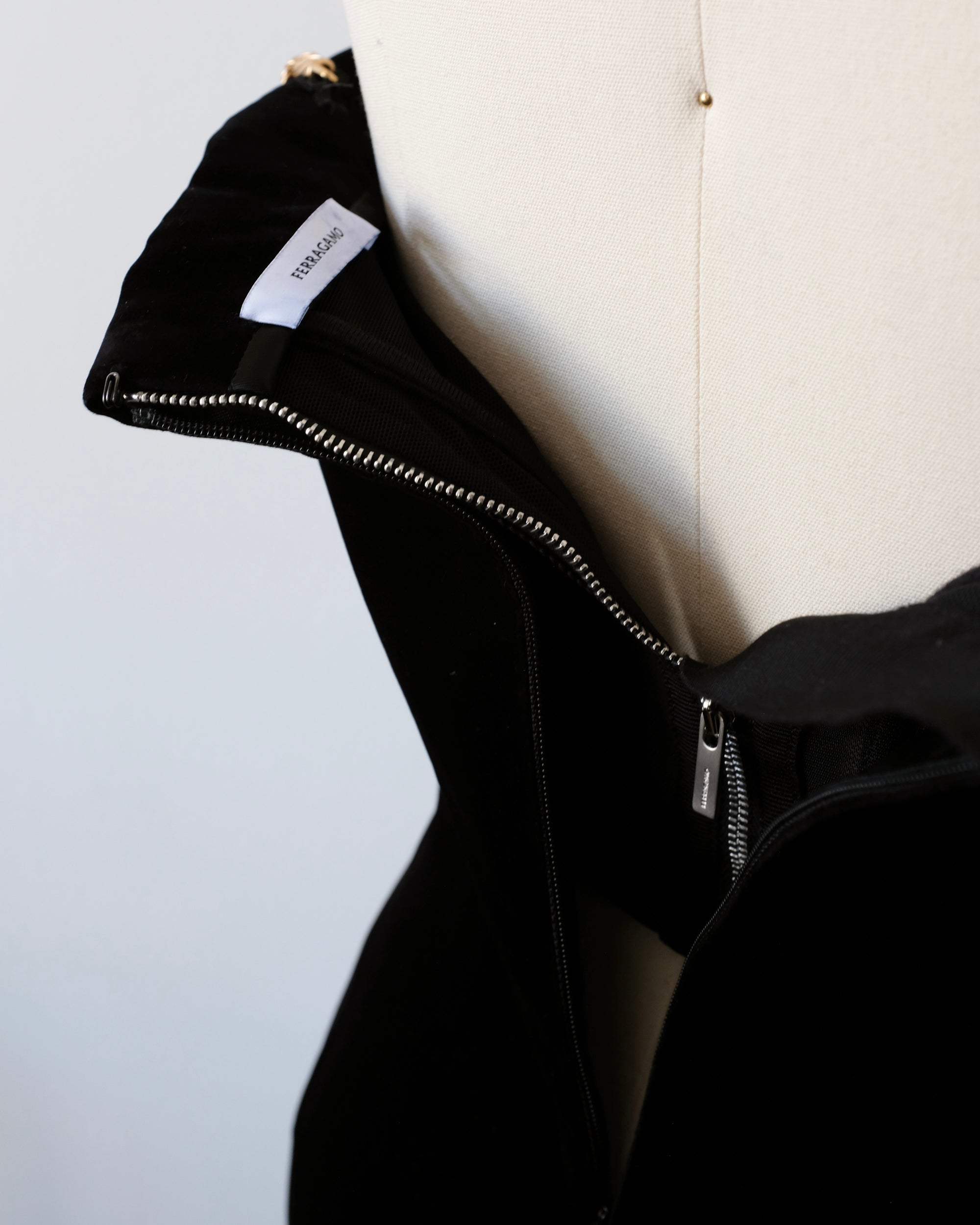 Ferragamo FW2023 Velvet Dress with Gold Chains (XS)