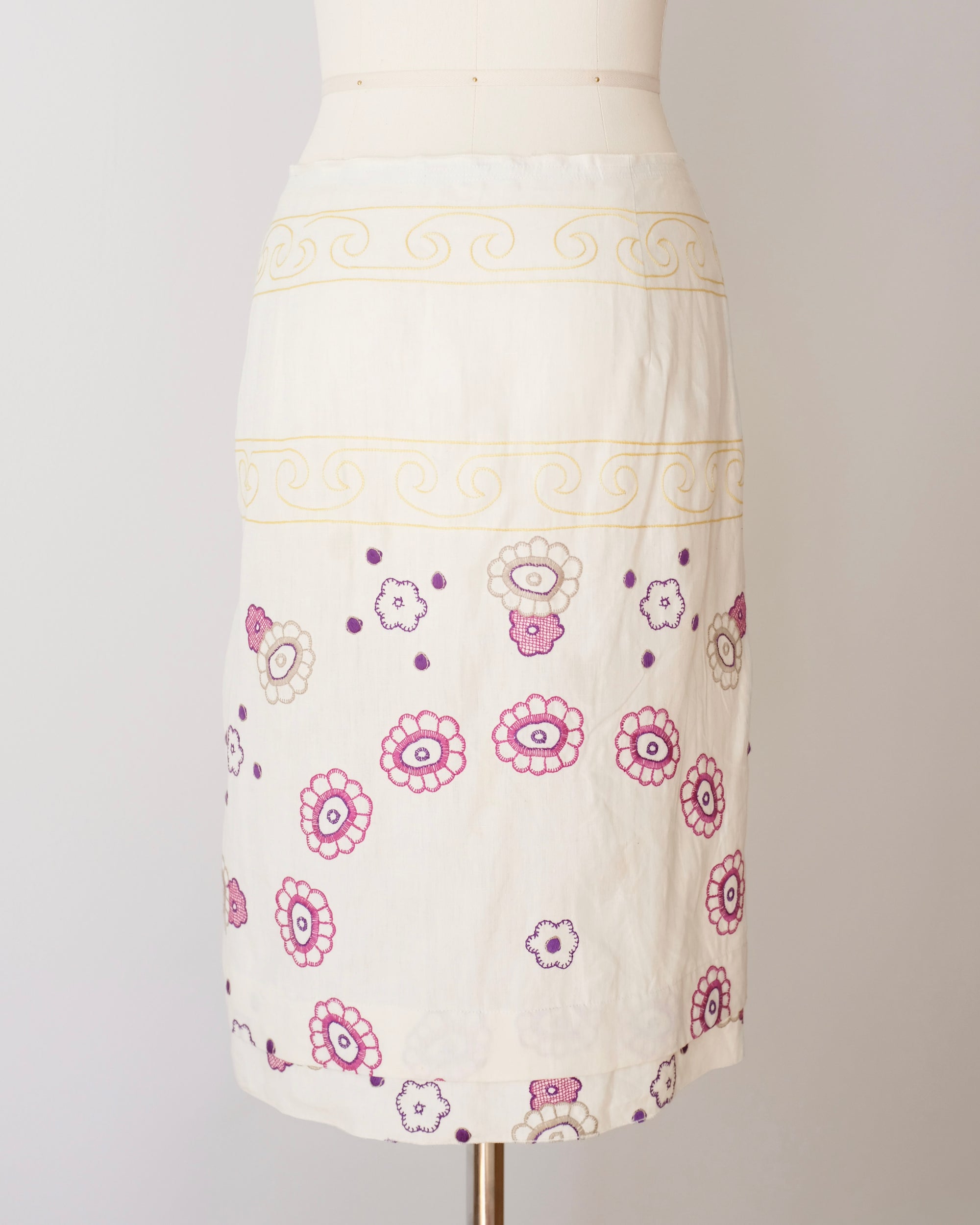 Prada SS2006 Embroidered Floral Linen Midi Skirt (S)