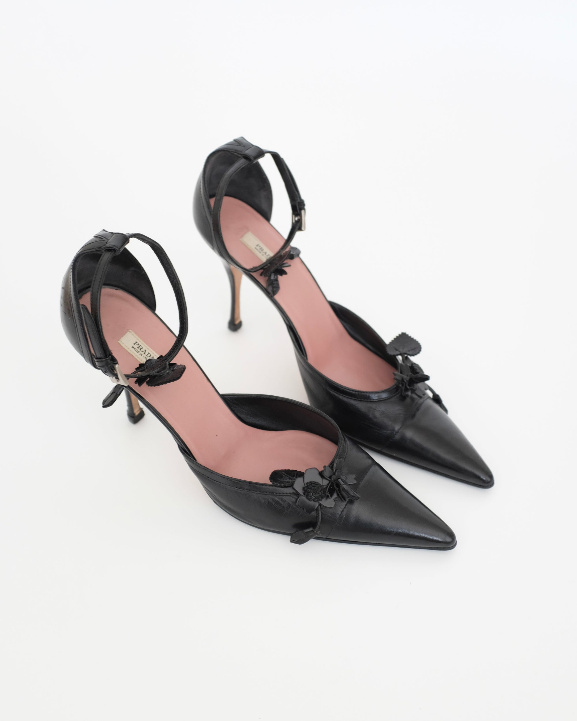 Prada FW2002 Floral Ankle Strap Heels (39)