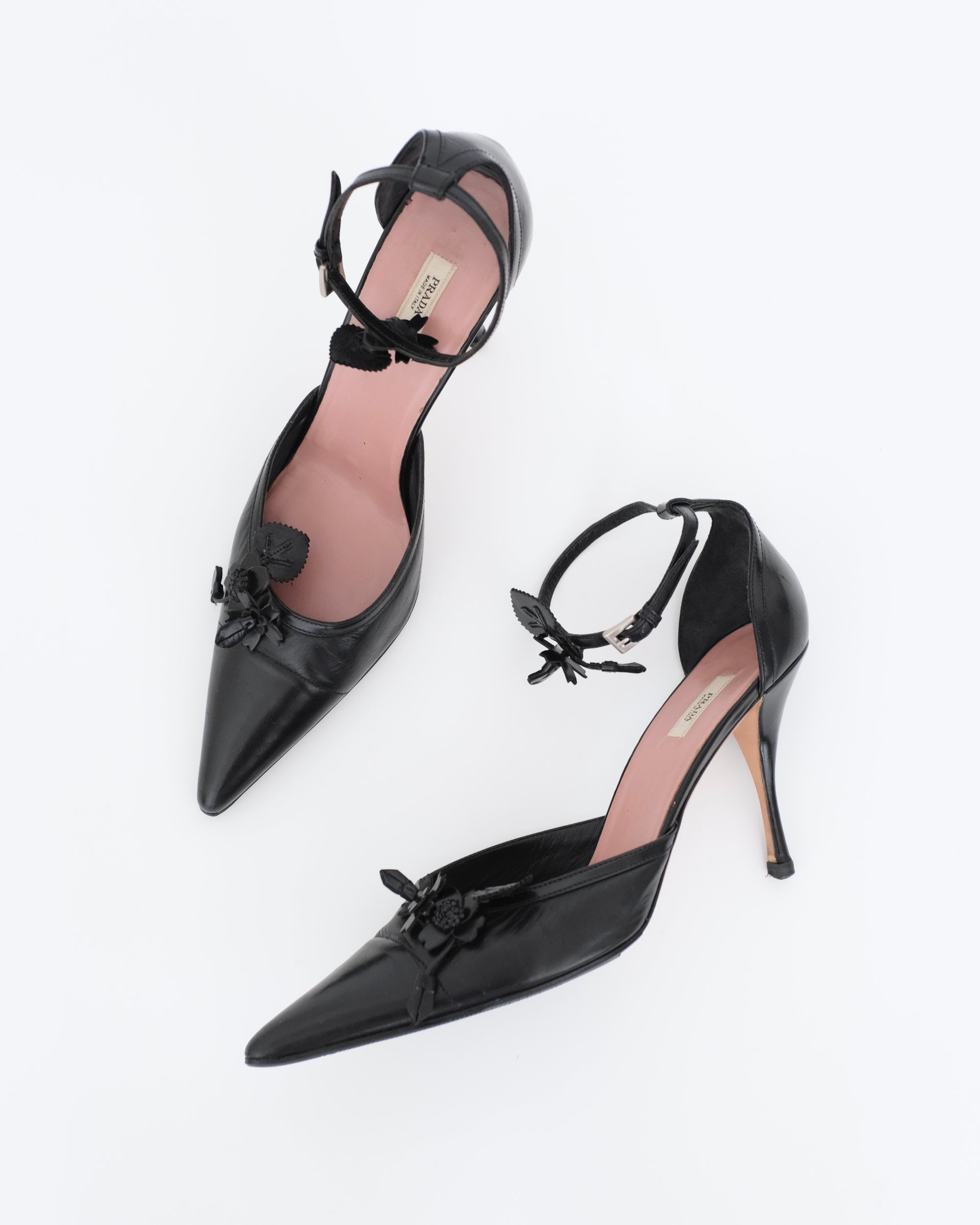 Prada FW2002 Floral Ankle Strap Heels (39)