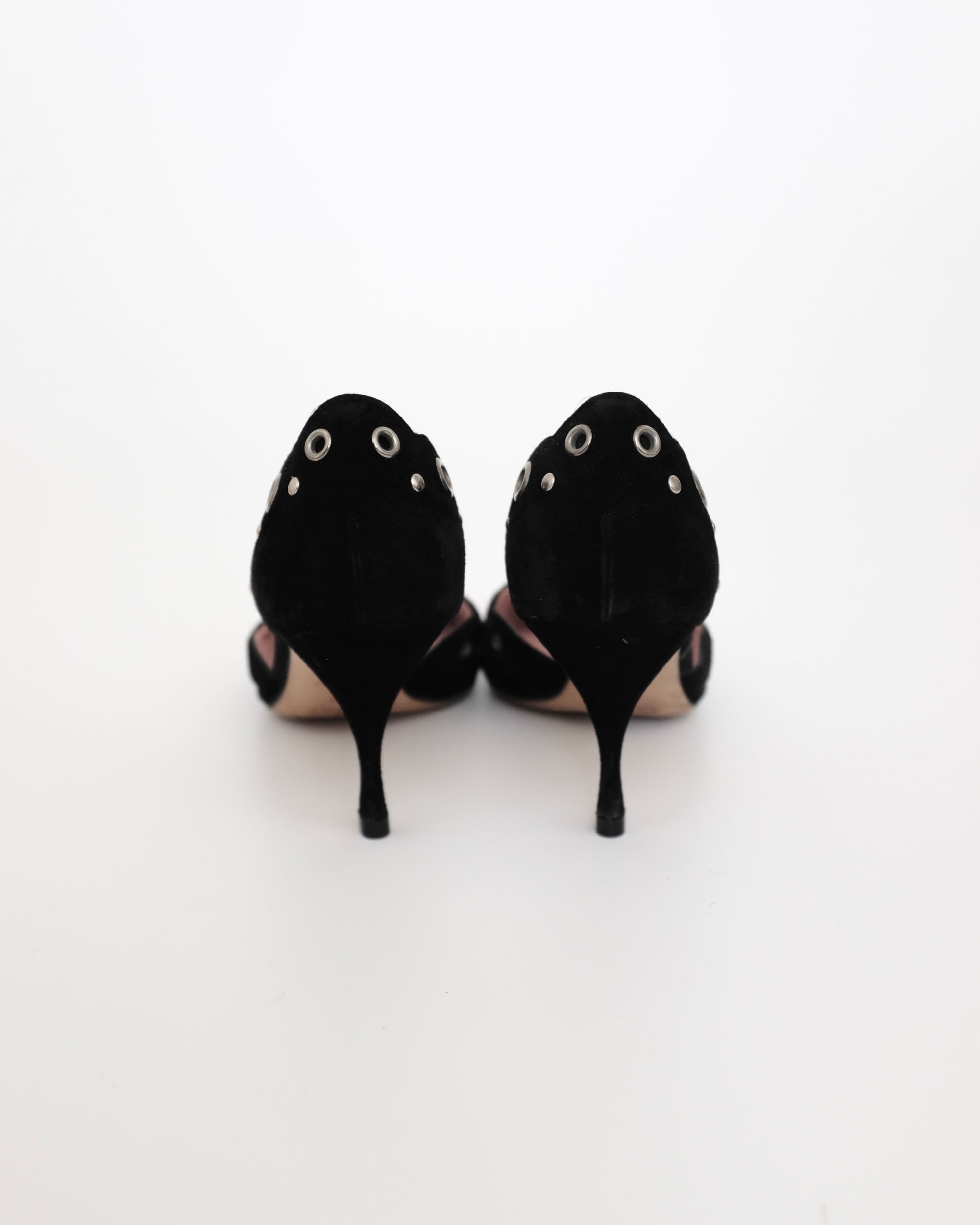 Prada Black Suede Eyelet Kitten Heels (40)