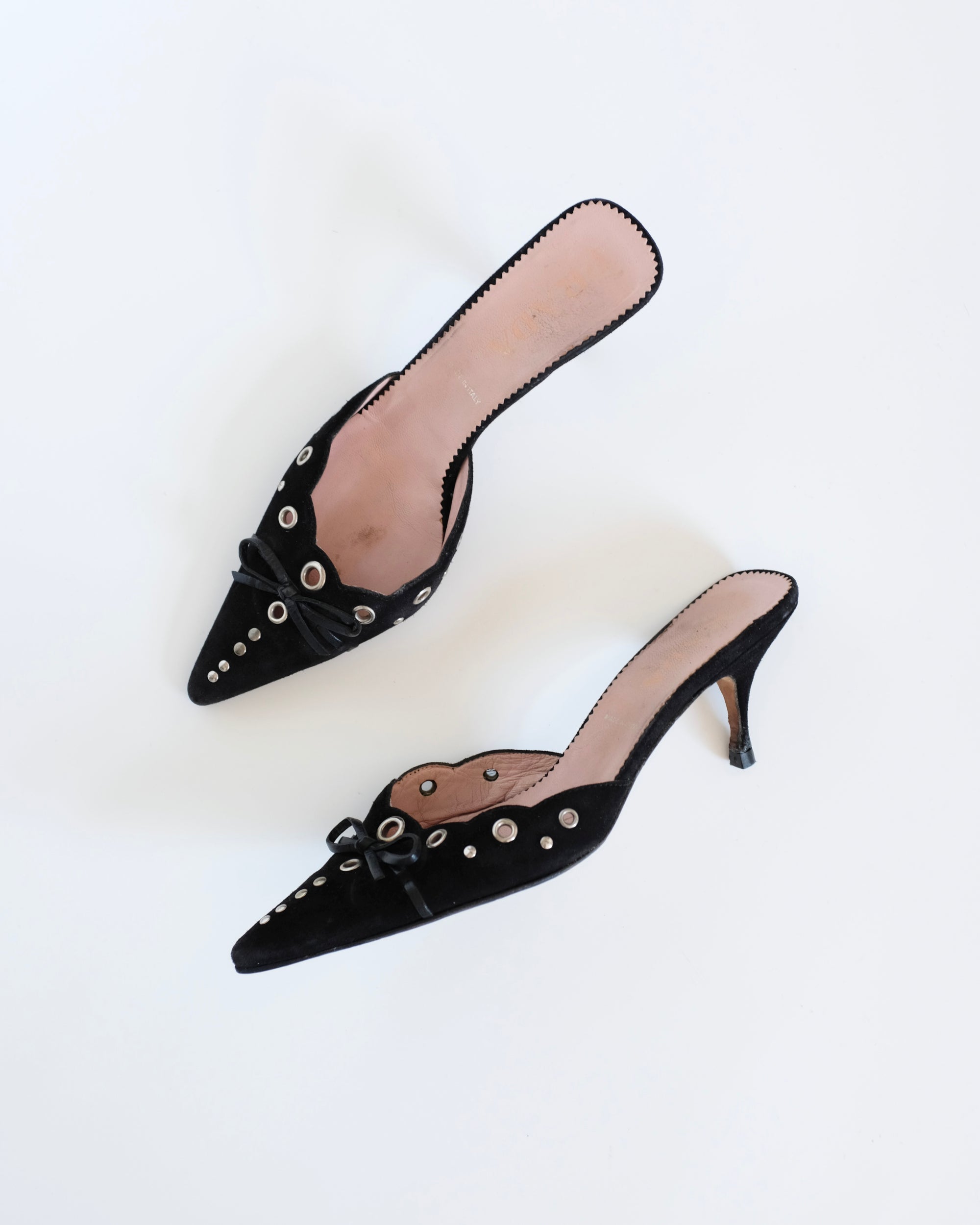 Prada Black Suede Eyelet Kitten Heels (37)